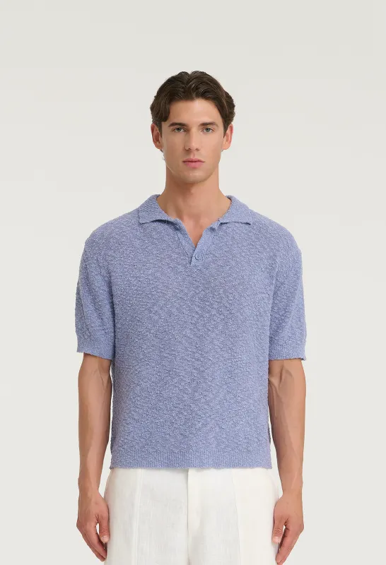 545 BOUCLÉ POLO SHIRT LIGHT BLUE sold by Fivefourfive