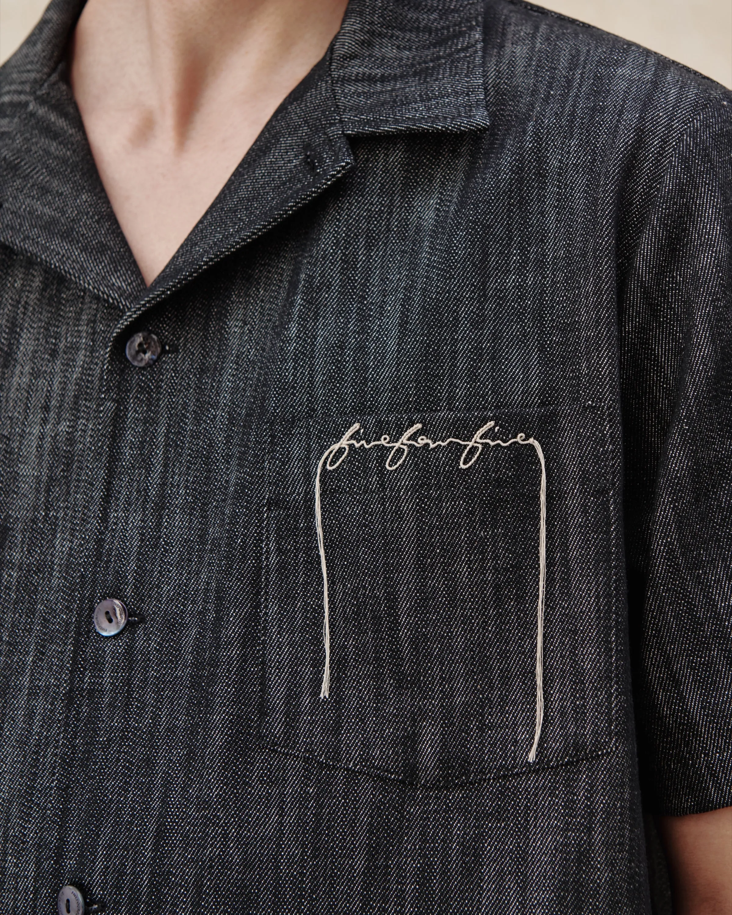 545 Lightweight Raw Denim Bowling Shirt sold by Fivefourfive product image thumbnail 3