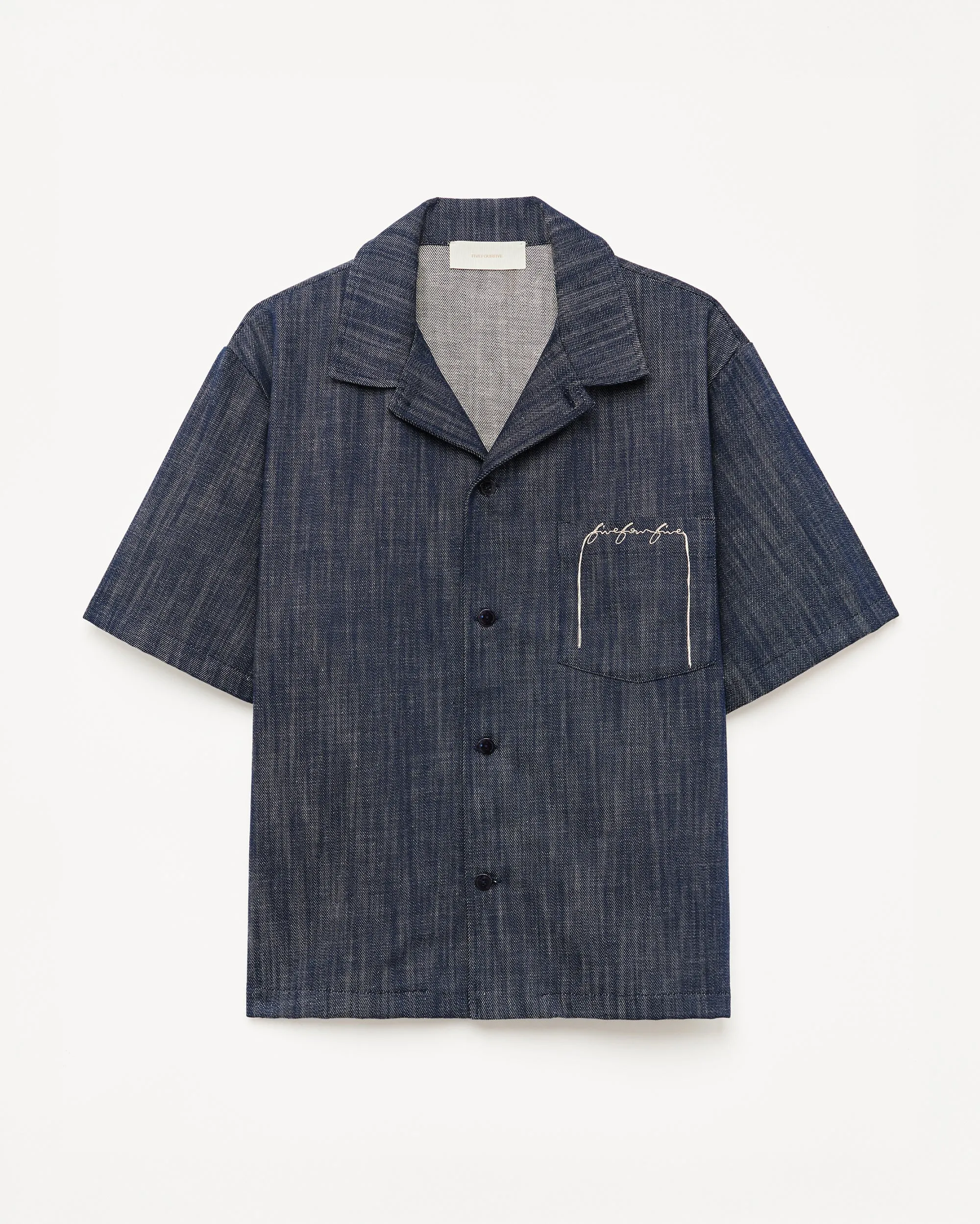 545 Lightweight Raw Denim Bowling Shirt sold by Fivefourfive