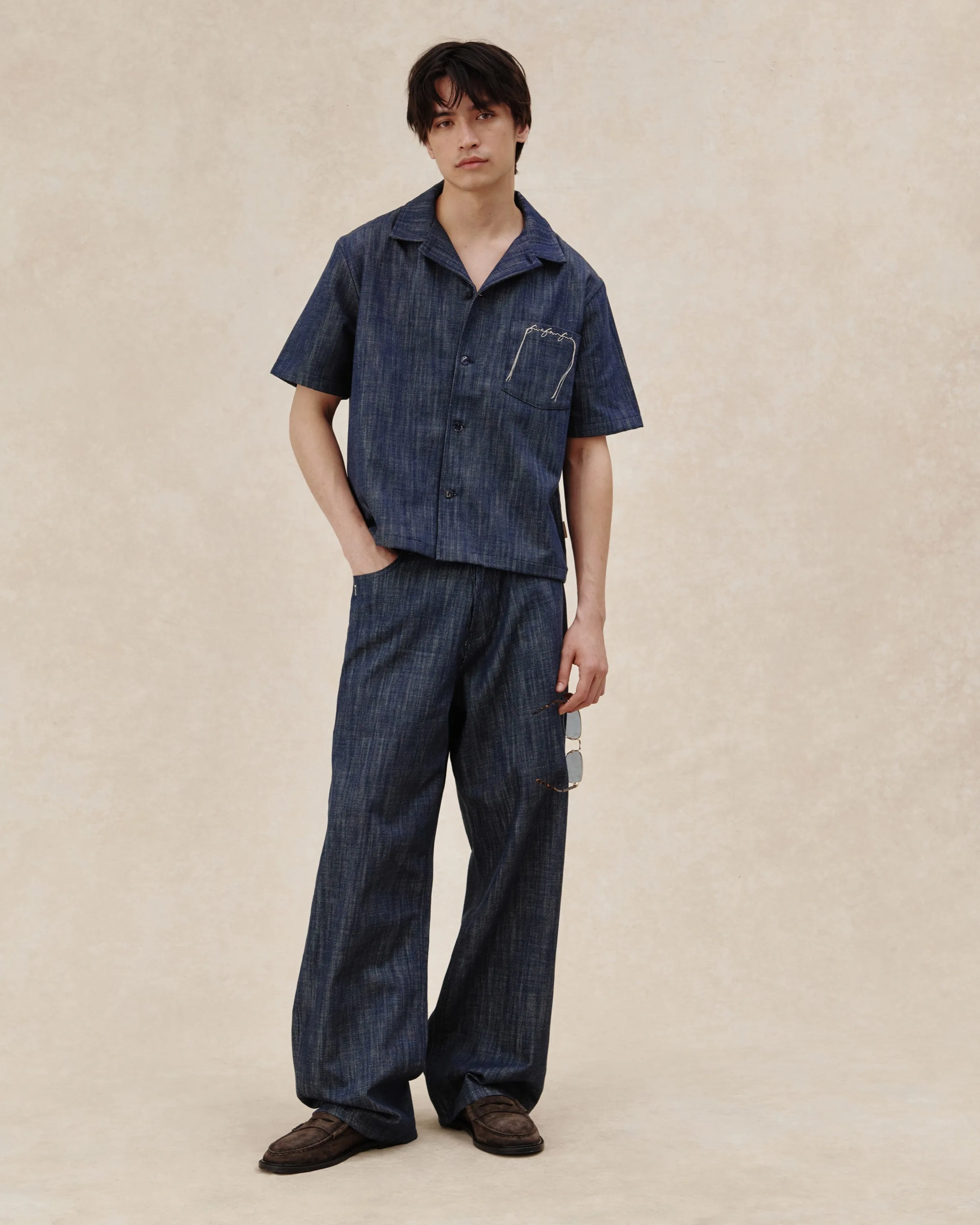 545 Lightweight Raw Denim Bowling Shirt sold by Fivefourfive product image thumbnail 2