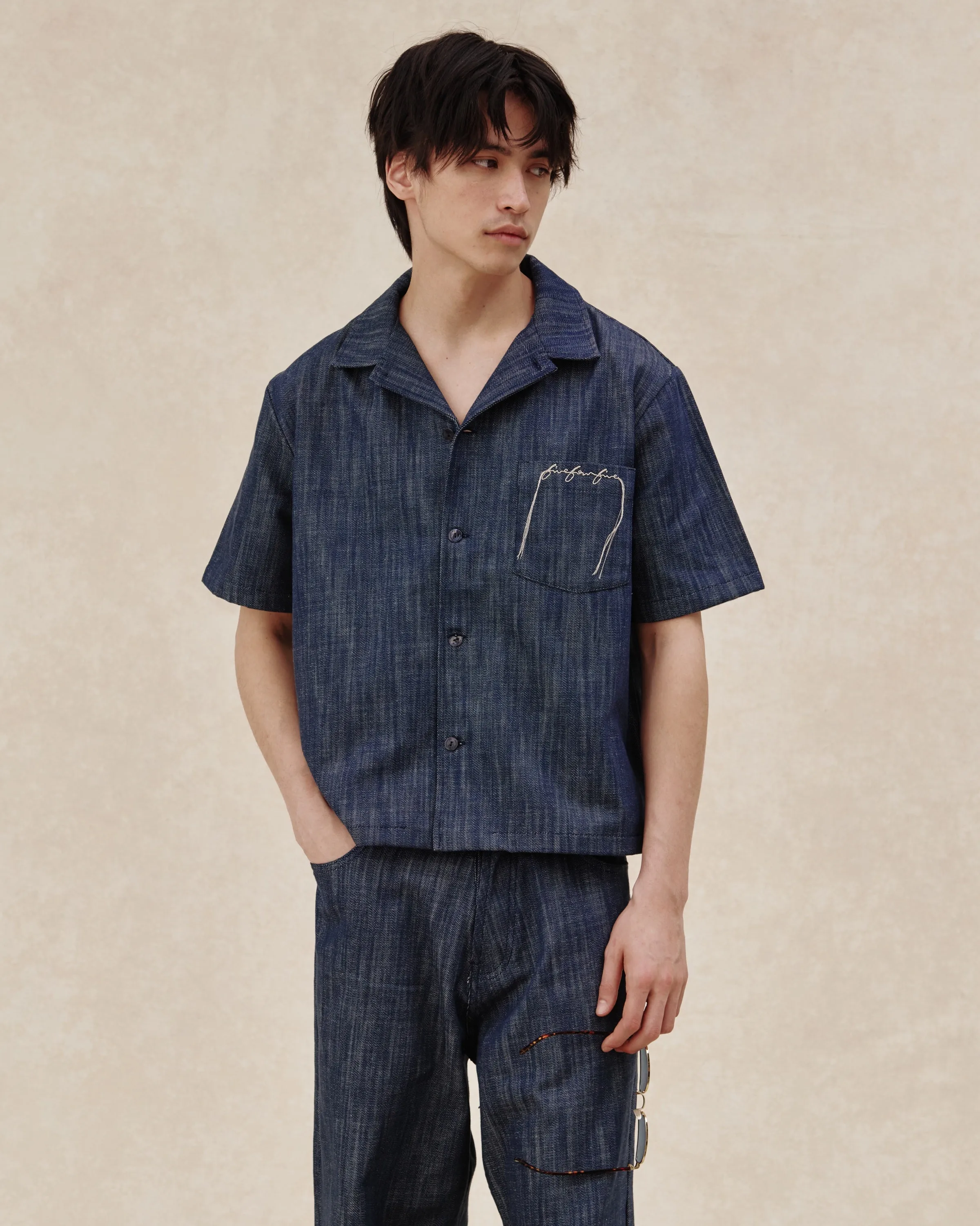 545 Lightweight Raw Denim Bowling Shirt sold by Fivefourfive product image thumbnail 5