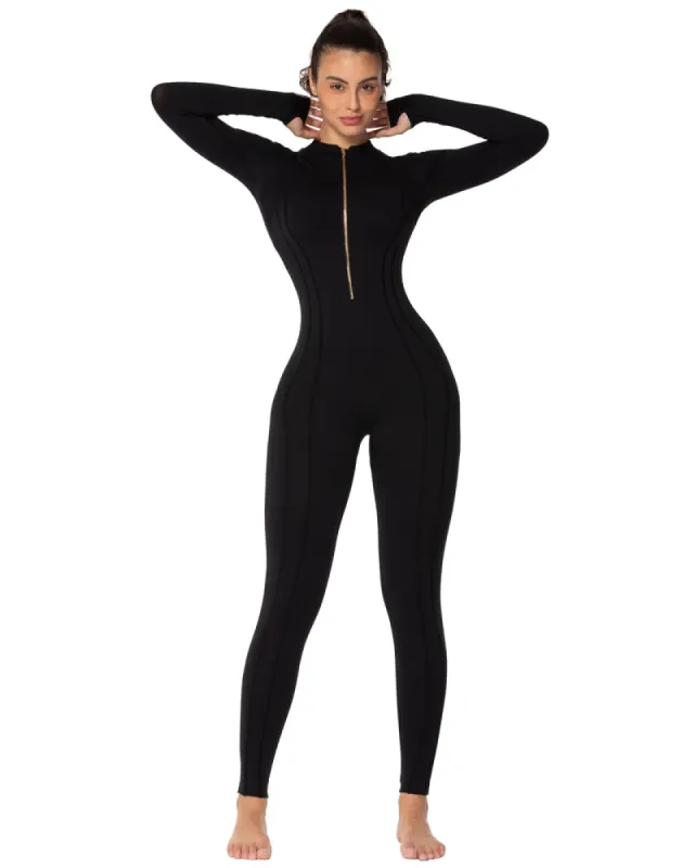 25" Women's Long Sleeve Bodycon Zip Jumpsuits made by Sunzel