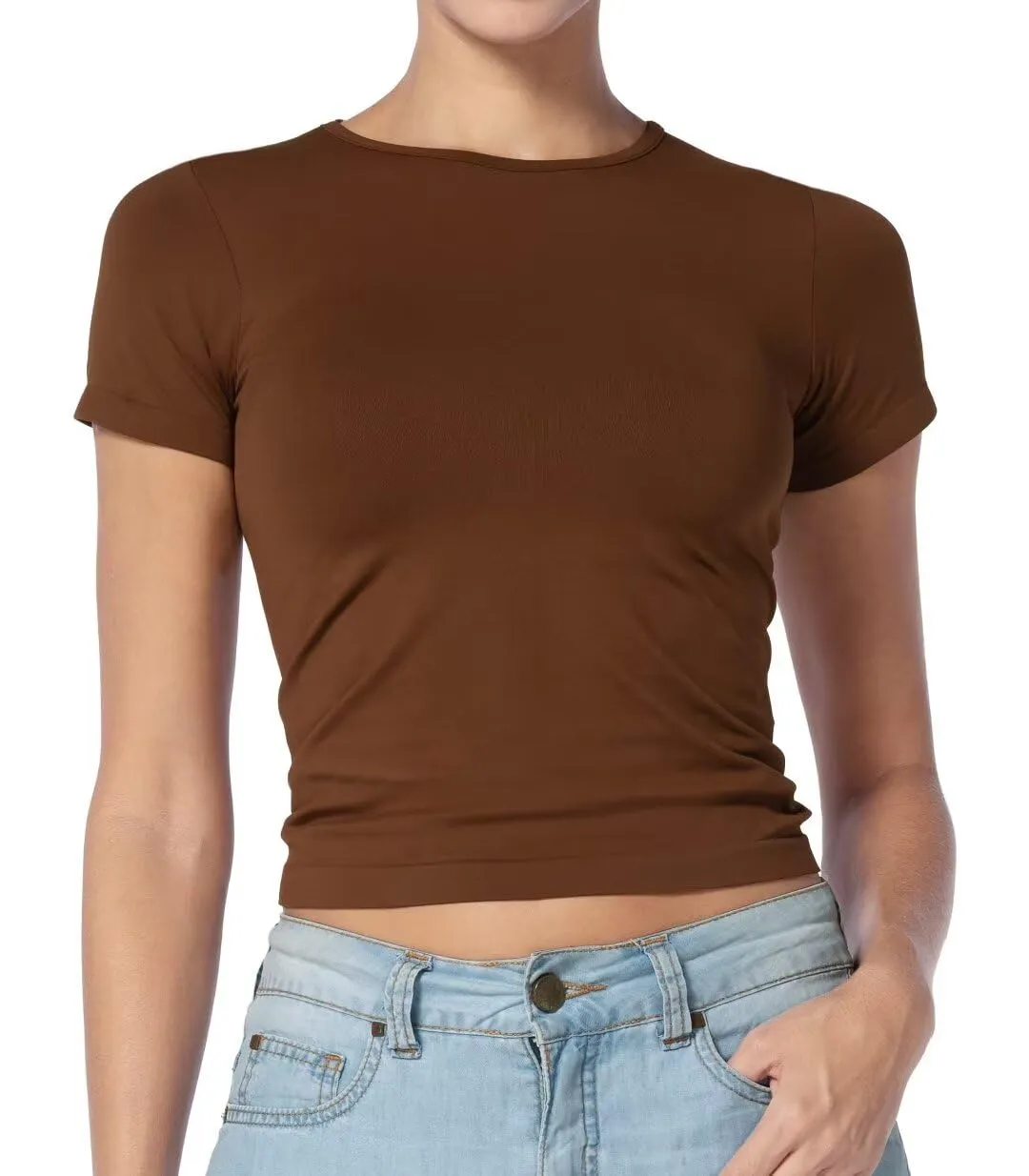 Sunzel Short Sleeve Fitted Basic T Shirts for Women, Ultra Soft Crew Neck Basic Tee Cute Trendy Summer Tops Tight Tees sold by Sunzel product image thumbnail 5