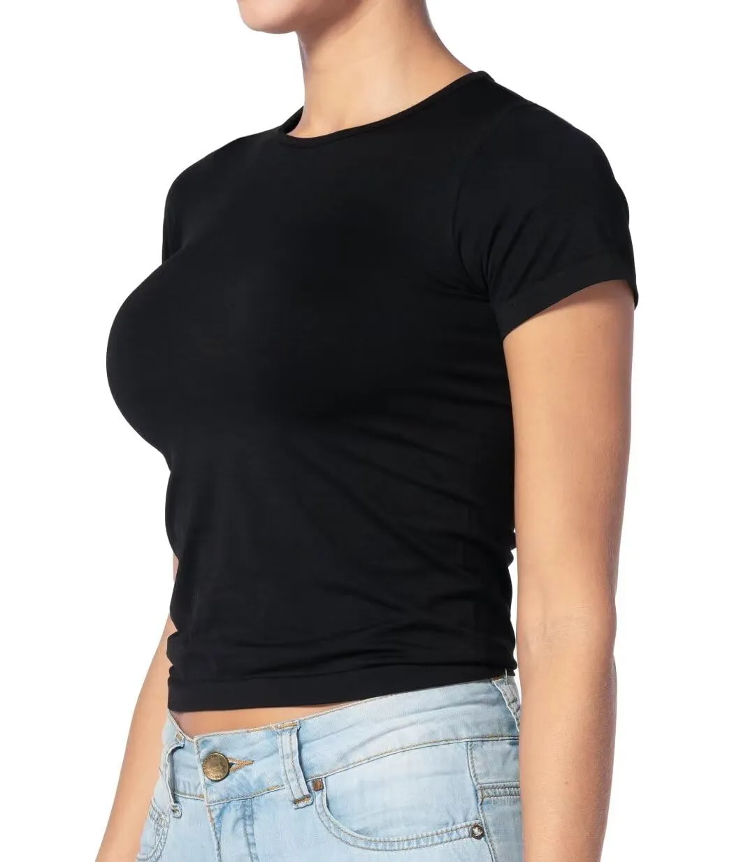 Sunzel Short Sleeve Fitted Basic T Shirts for Women, Ultra Soft Crew Neck Basic Tee Cute Trendy Summer Tops Tight Tees sold by Sunzel product image thumbnail 3