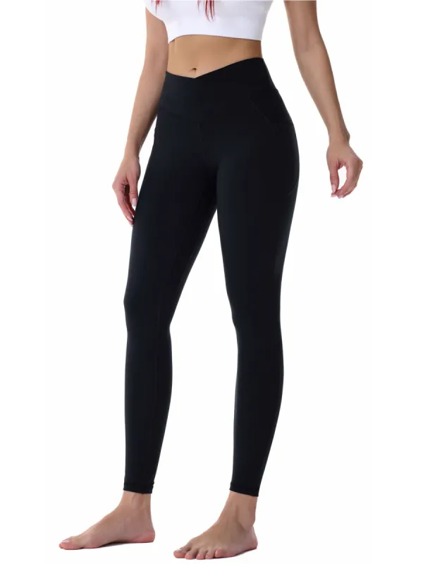 28" Workout Leggings - V Cross Waist with Pockets sold by Sunzel