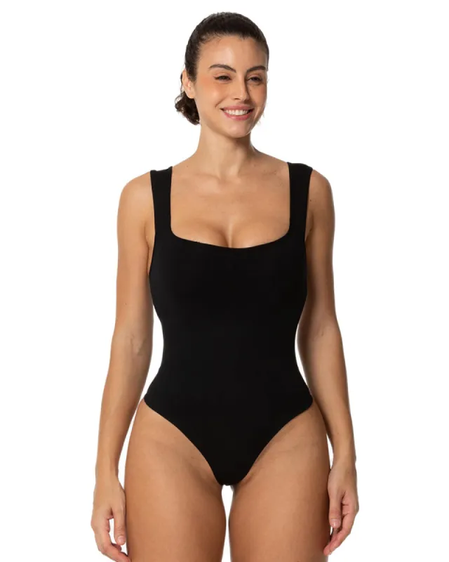 Seamless ribbed sexy sleeveless square neck Bodysuits sold by Sunzel
