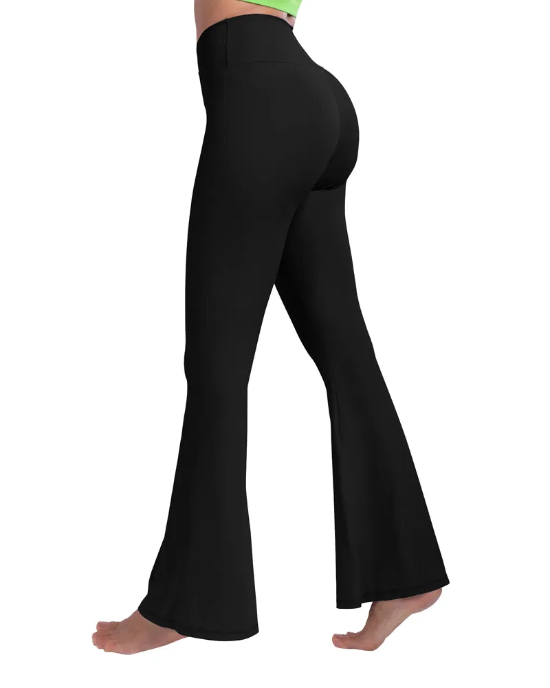 Ribbed Crossover Flared Leggings for Women sold by Sunzel