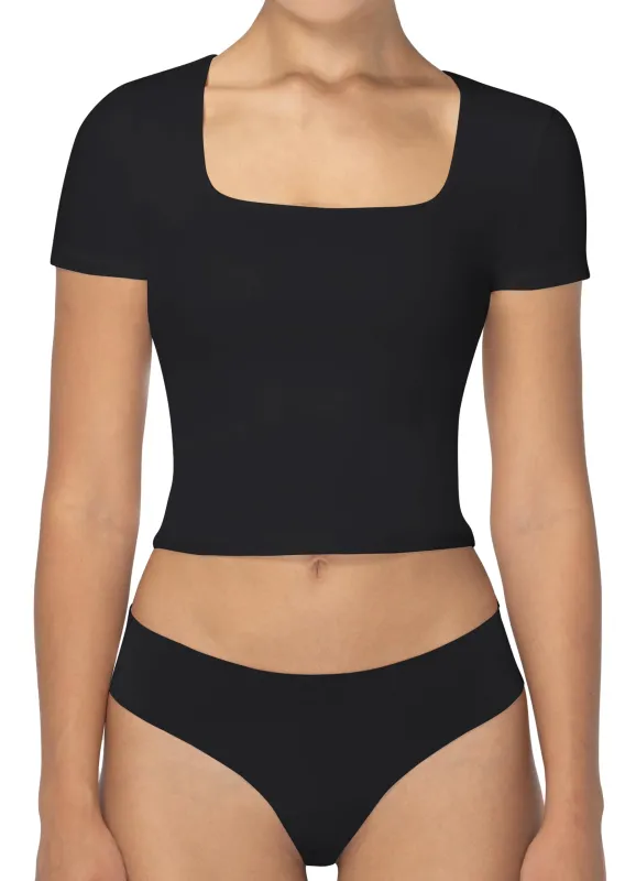 Women's Square Neck Crop Top EuraSheen High Stretch Workout Shirts Sweat-Wicking Slim Fit Tank for Yoga Running Gym sold by Sunzel