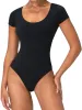 Women's Scoop Neck T-Shirt Bodysuit  High Stretch Seamless Thong Leotard Moisture-Wicking Layering Essentials sold by Sunzel