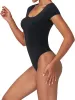 Women's Scoop Neck T-Shirt Bodysuit  High Stretch Seamless Thong Leotard Moisture-Wicking Layering Essentials sold by Sunzel