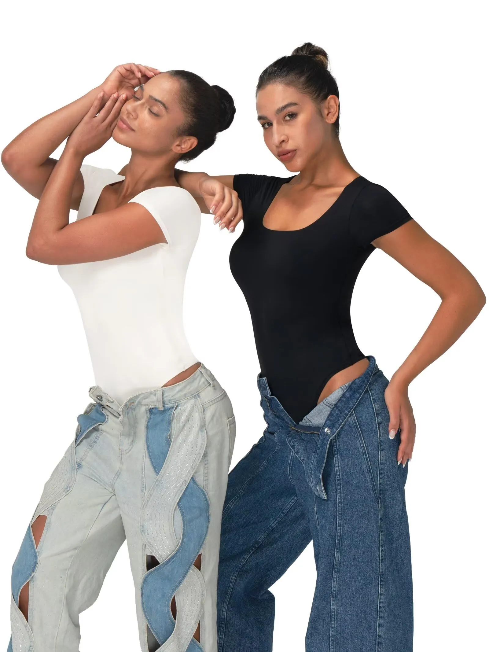 Women's Scoop Neck T-Shirt Bodysuit High Stretch Seamless Thong Leotard Moisture-Wicking Layering Essentials sold by Sunzel product image thumbnail 2