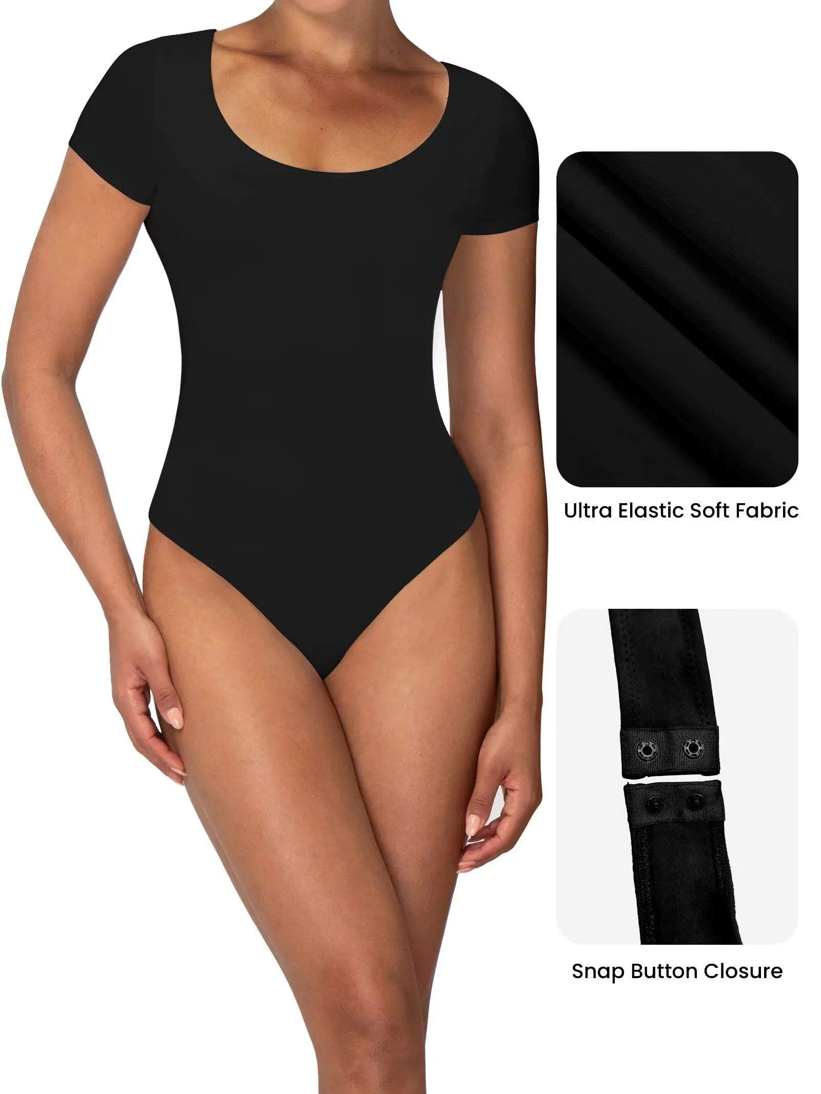 Women's Scoop Neck T-Shirt Bodysuit High Stretch Seamless Thong Leotard Moisture-Wicking Layering Essentials sold by Sunzel product image thumbnail 4