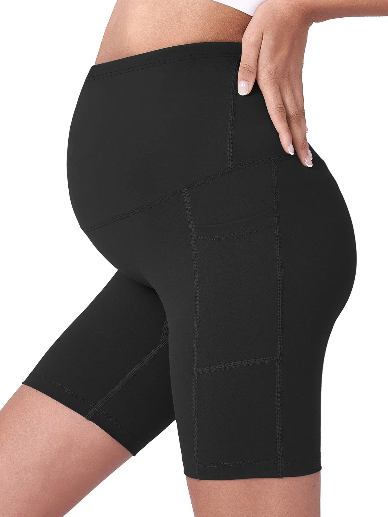 Sunzel Maternity Yoga Shorts for Women High-Waisted Pregnancy Workout Shorts with Pockets Stretchy Wide Elastic Waistband Pre Postpartum Activewear sold by Sunzel product image thumbnail 2