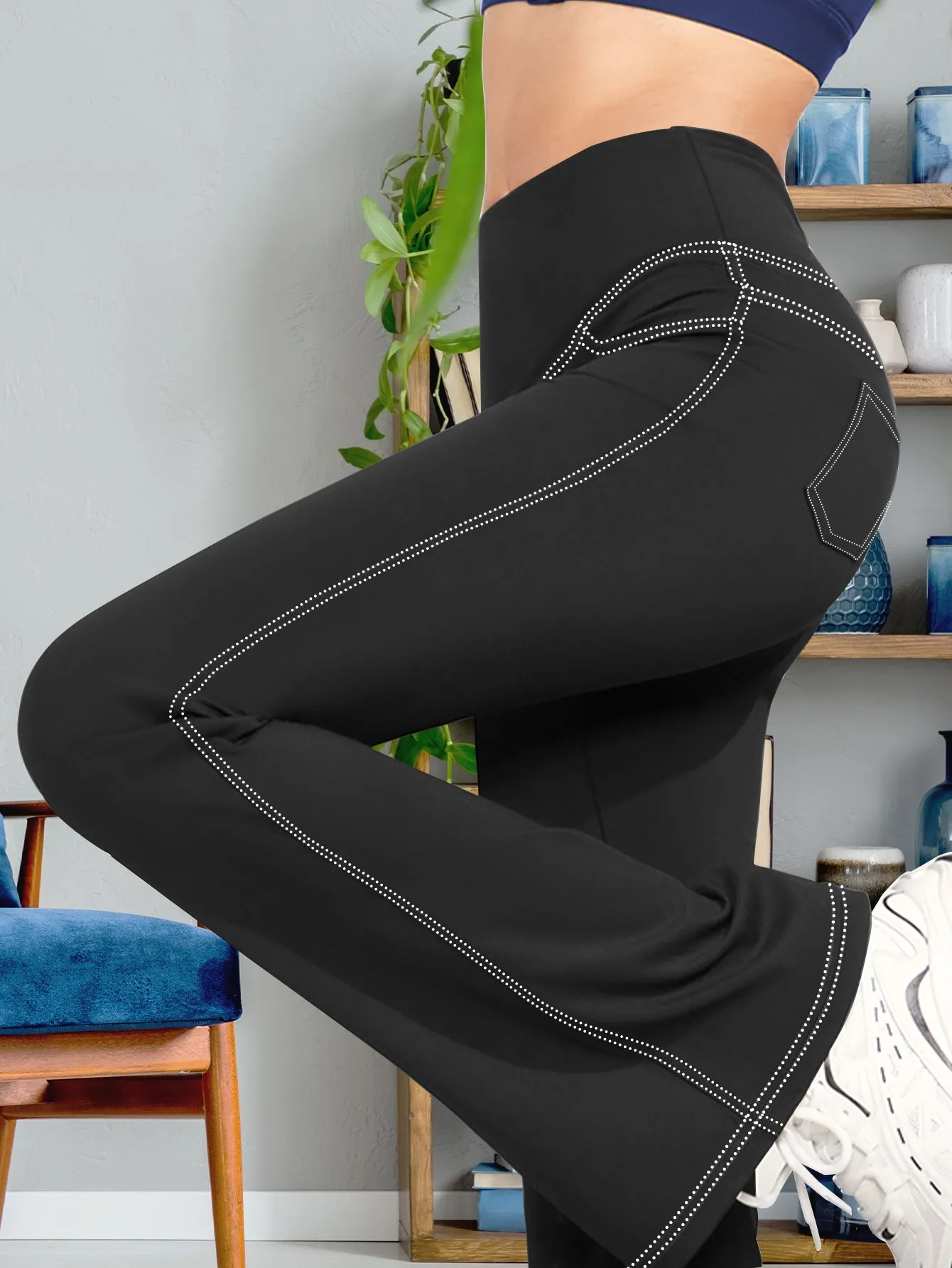 Women's High-Waisted Flare Pants Stretchy Polyester Spandex Blend,Comfort Fit, Elastic Waist,30"Inseam,Sizes S-5XL,Casual Lounge Trousers sold by Sunzel product image thumbnail 5