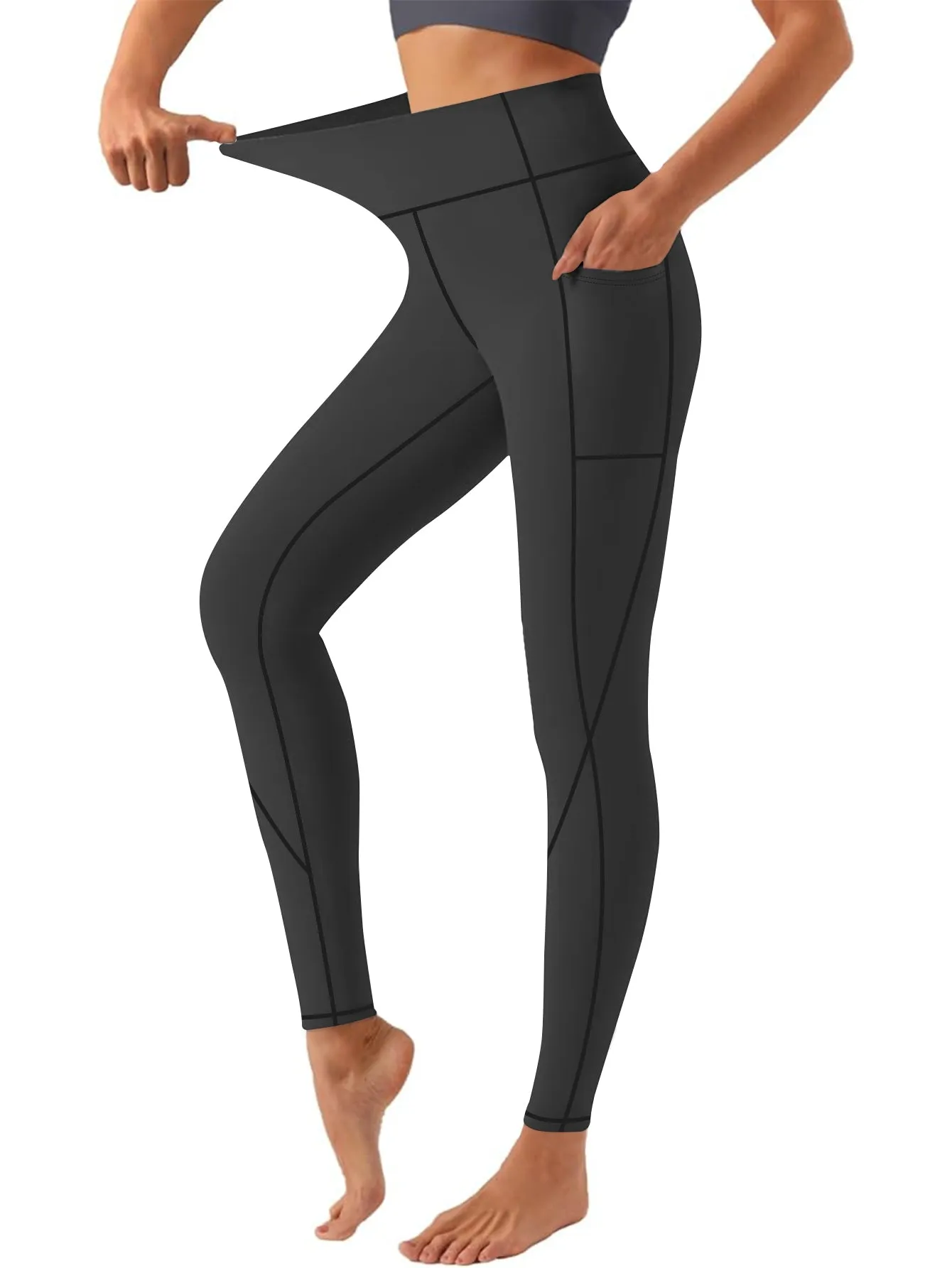 Women's High-Waisted Yoga Pants with X-Band Side Pockets Tummy Control Workout Leggings, Moisture-Wicking Plus Size Inclusive sold by Sunzel