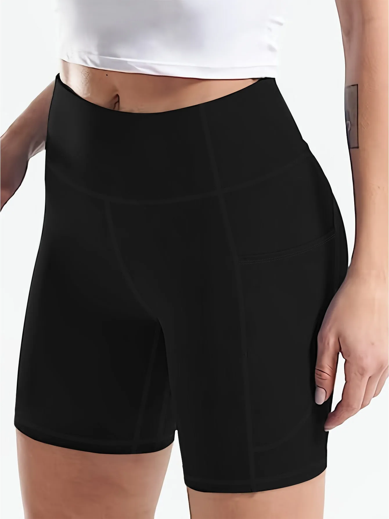 Sunzel High-Waisted Yoga Shorts with Phone Pocket Women's Workout Shorts 10 Inch Inseam Moisture-Wicking Fabric Plus Size 5XL Tummy Control Fitness Shorts for Running Gym Pilates sold by Sunzel product image thumbnail 3