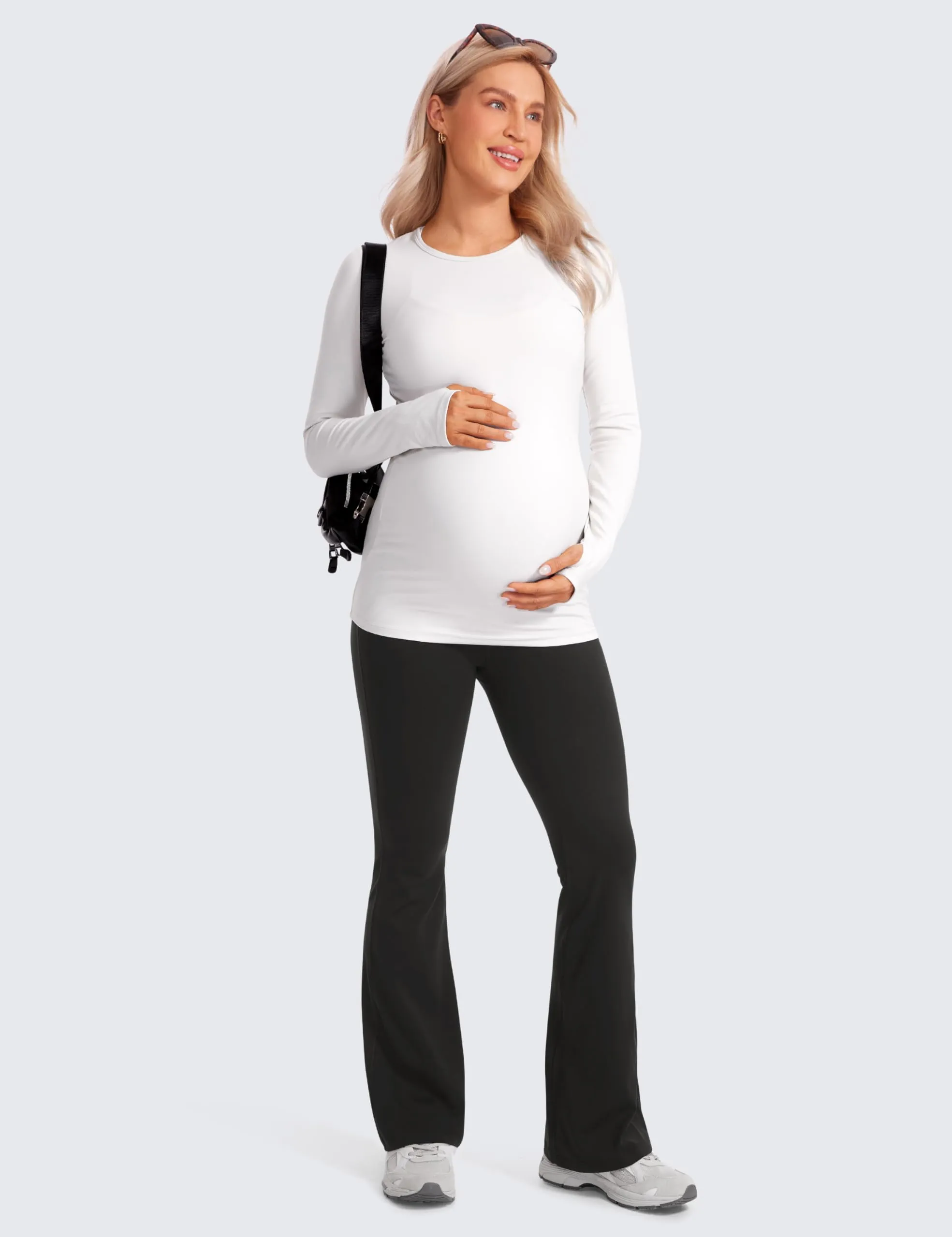 Sunzel Maternity Flare Leggings Yoga Bell Bottom Pants Pregnancy Wide Waistband Stretchy Workout Leggings for Women Pre Postpartum Support sold by Sunzel product image thumbnail 4