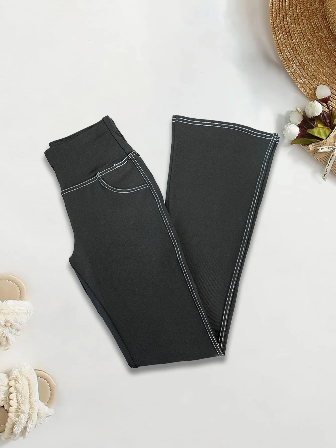 Plus Size Women's High-Waisted Flare Pants Stretchy Polyester Spandex Elastic Waist Lounge Trousers Sizes 0XL-5XL 30" Inseam sold by Sunzel product image thumbnail 4