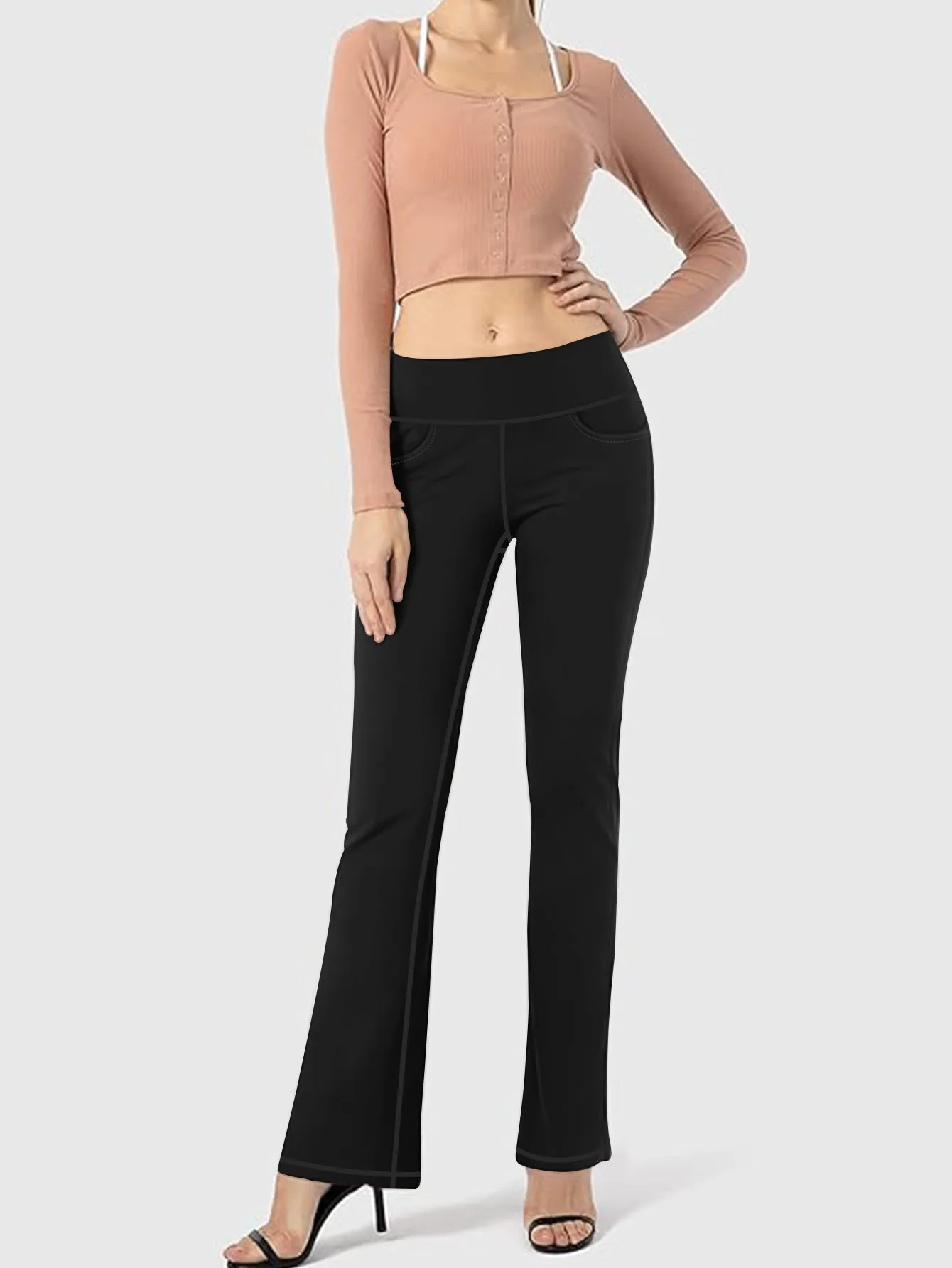 Sunzel High-Waisted Yoga Bootcut Pants with Side Pocket Stretchy Women's Workout Leggings Comfortable Flexible for Gym Running sold by Sunzel product image thumbnail 5