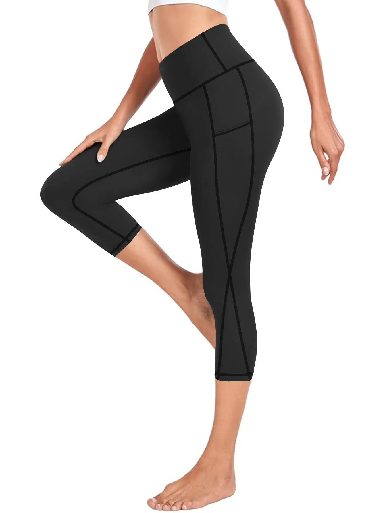 Plus Size Yoga Pants with Pockets High Waist Tummy Control 0XL-5XL Women's Workout Capris sold by Sunzel product image thumbnail 2