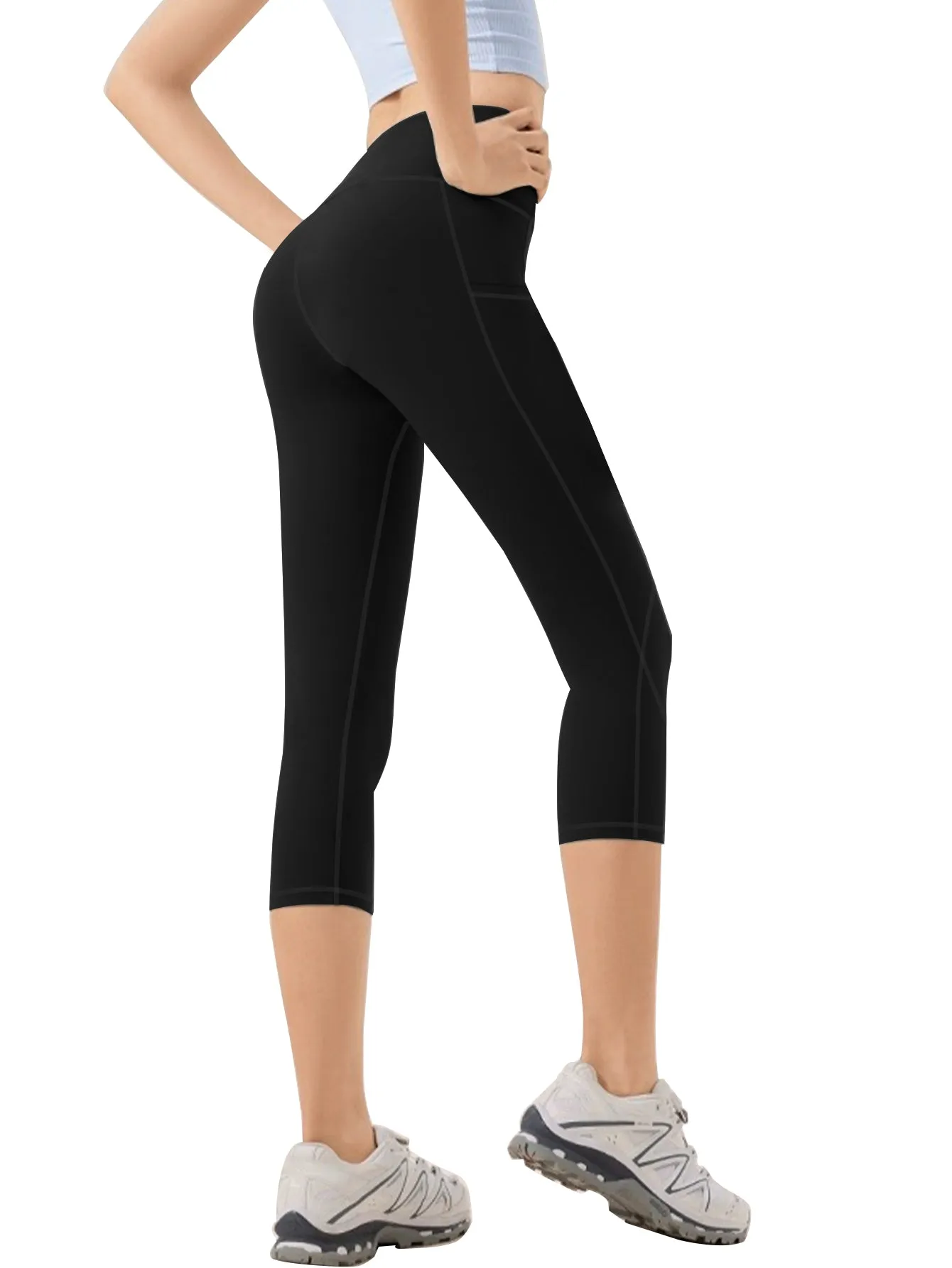 Plus Size Yoga Pants with Pockets High Waist Tummy Control 0XL-5XL Women's Workout Capris sold by Sunzel product image thumbnail 4