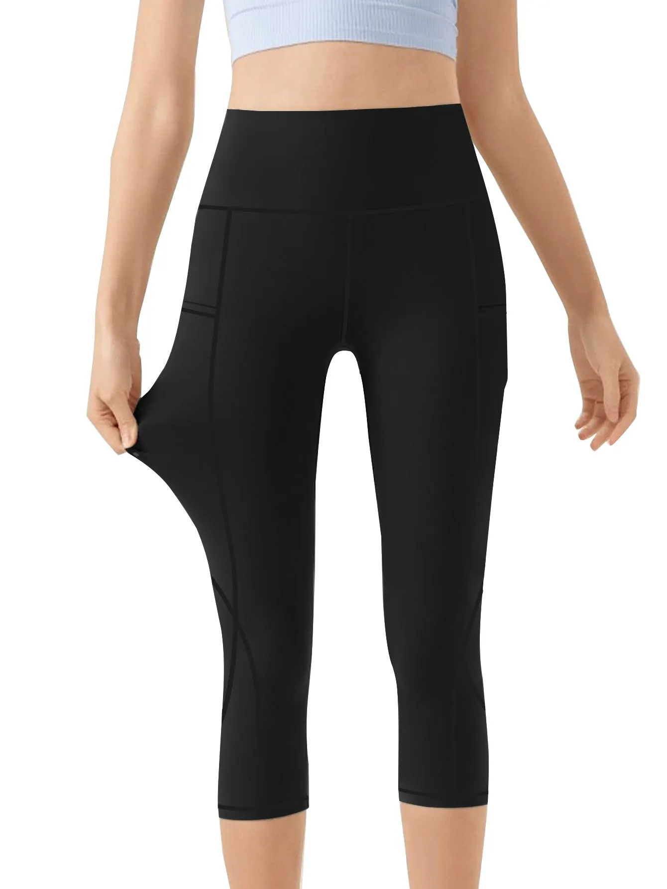 Plus Size Yoga Pants with Pockets High Waist Tummy Control 0XL-5XL Women's Workout Capris sold by Sunzel