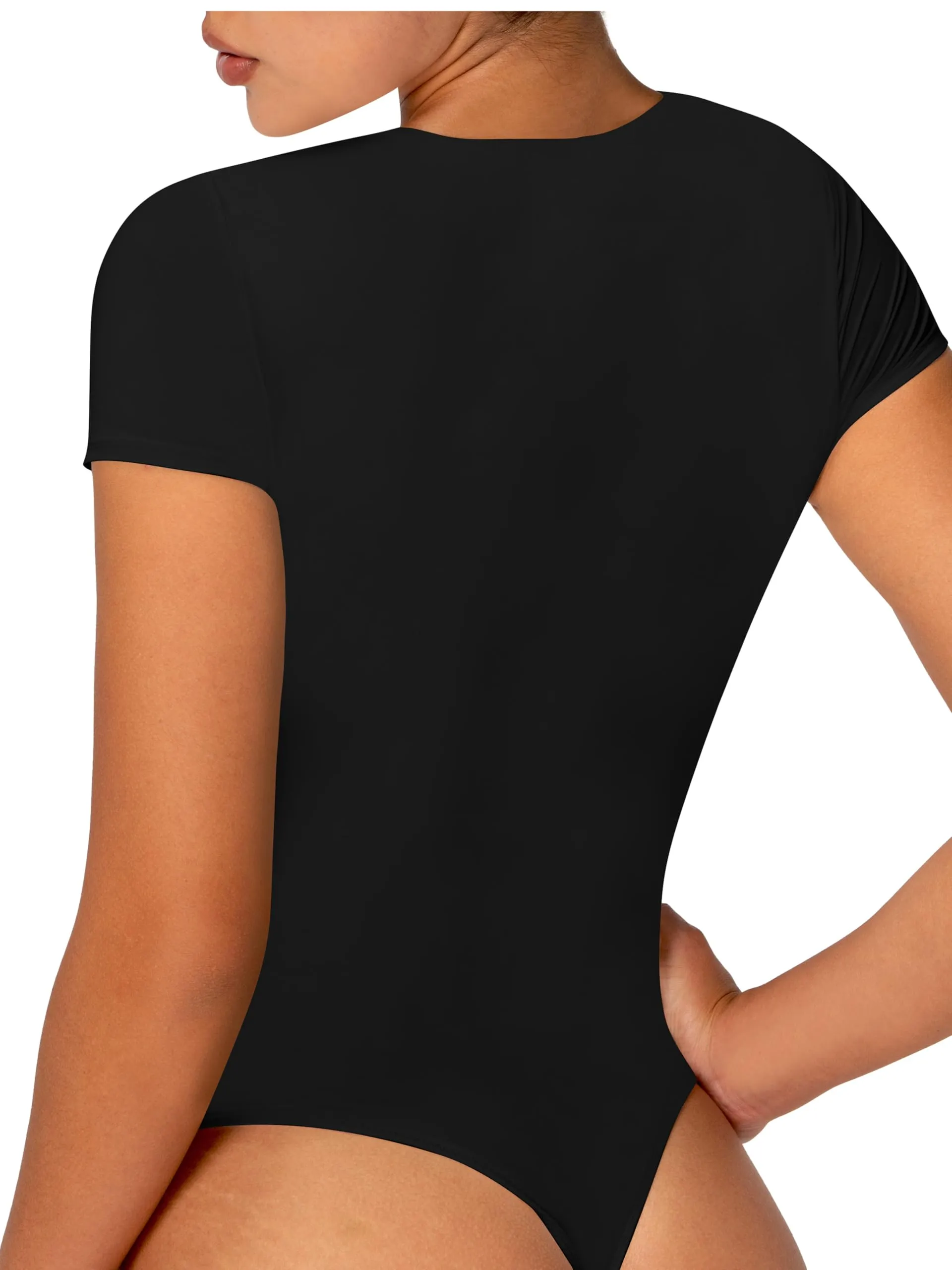 Women's Round Neck Short Sleeve T Shirts Basic Bodysuit, BLACK,Body Suit Tummy Control for Women Clothing sold by Sunzel product image thumbnail 4