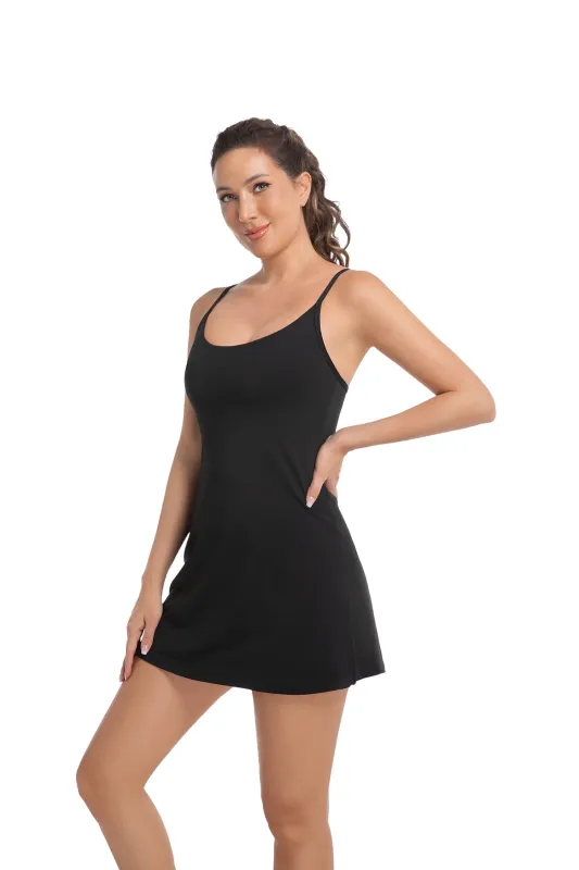 Women Athletic Dress for Women Summer Tennis Workout Active Sports Mini Romper Dress Built in Shorts with Pocket Travel Vacation Clothes BLACK-XS-XL sold by Sunzel