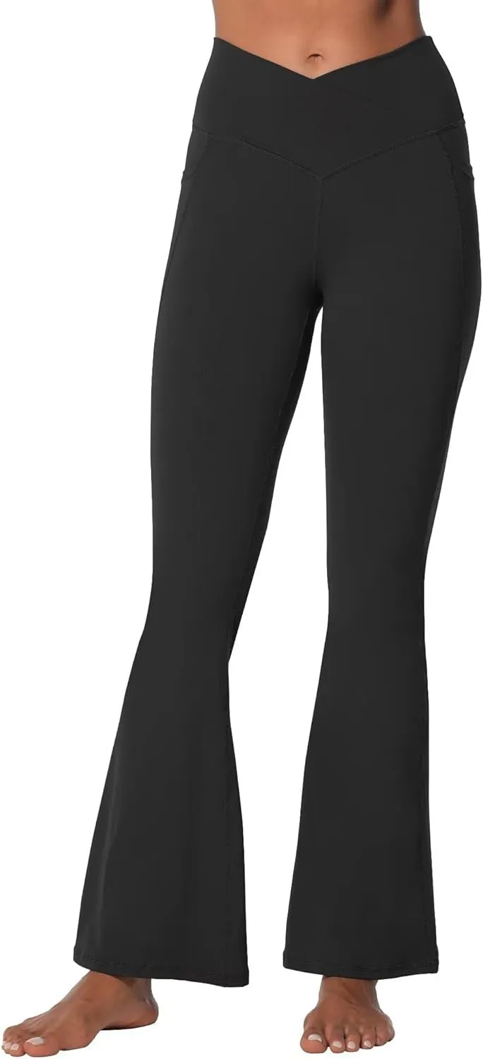 Funidos Flare Leggings for Women with Pockets, Crossover Yoga Pants with Tummy Control, High Waisted and Wide Leg sold by Sunzel product image thumbnail 4