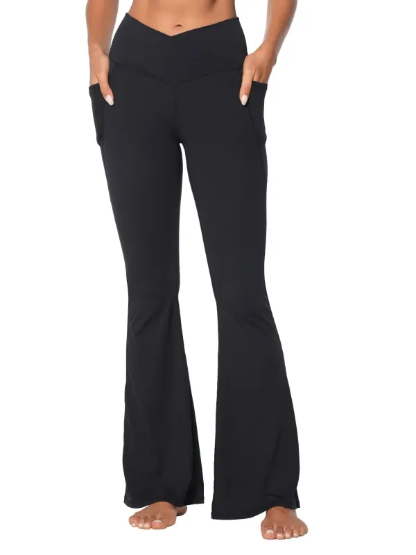 Funidos Flare Leggings for Women with Pockets, Crossover Yoga Pants with Tummy Control, High Waisted and Wide Leg sold by Sunzel
