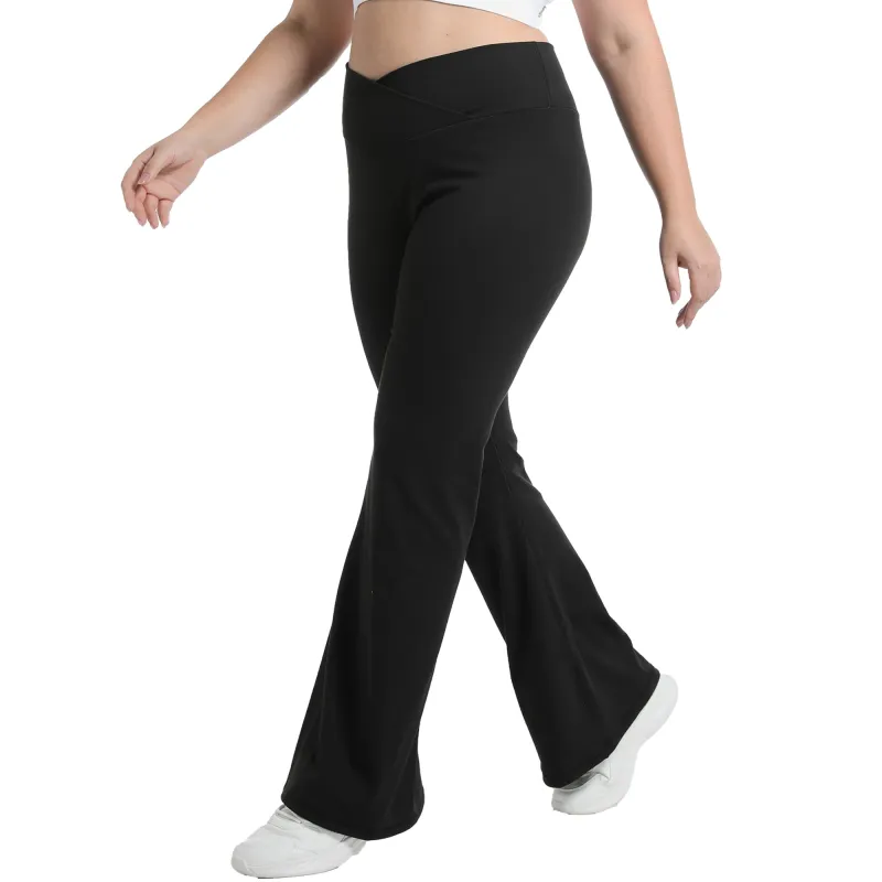 Funidos Plus Size Yoga Flare Pants for Women High V-Waist Tummy Control Pocket Lounge Wide Leg Fitness Athletic Wear sold by Sunzel