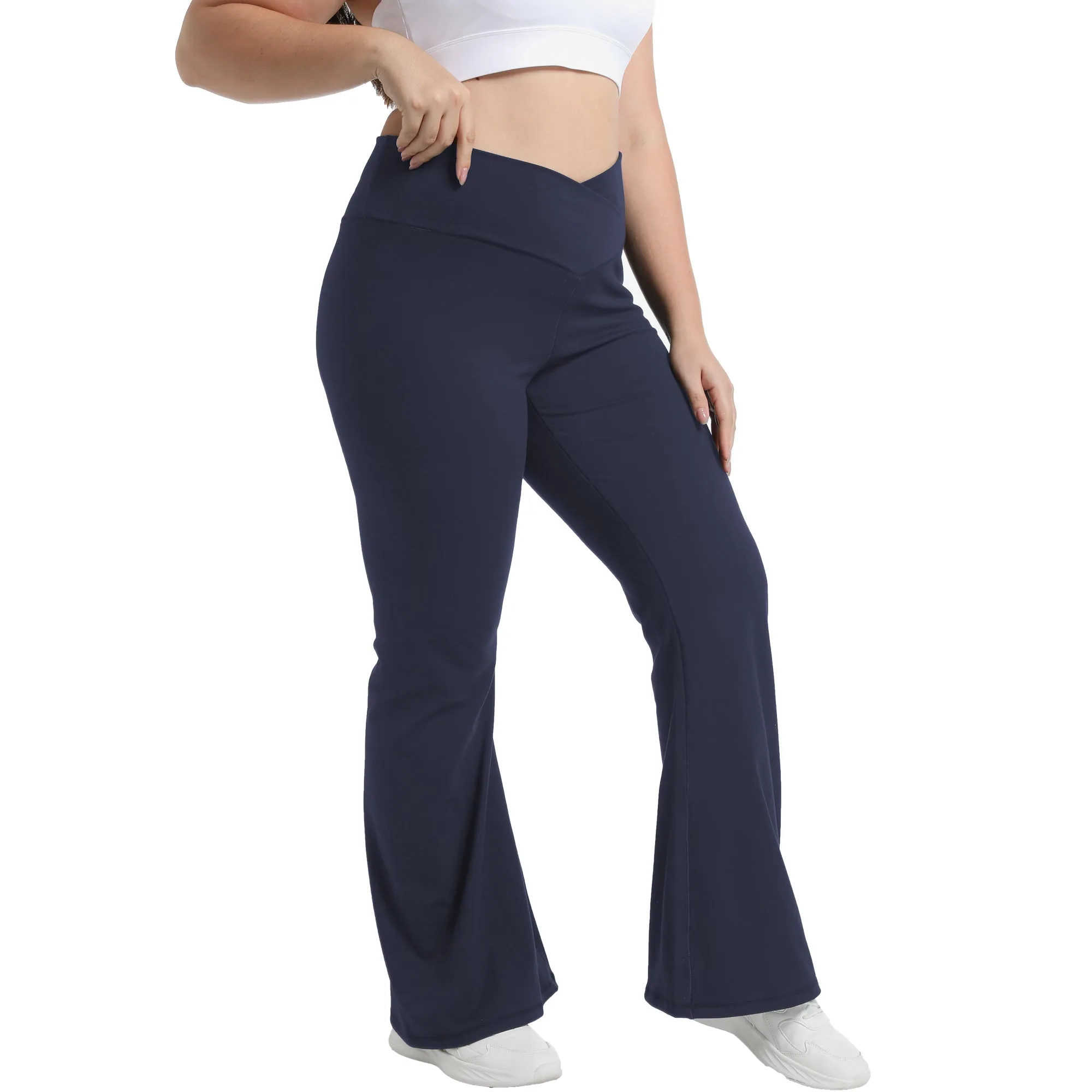 Funidos Plus Size Yoga Flare Pants for Women High V-Waist Tummy Control Pocket Lounge Wide Leg Fitness Athletic Wear sold by Sunzel product image thumbnail 3