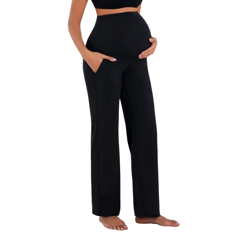 Funidos Maternity leggings Yoga Pants with Pockets High Waisted Over The Belly Buttery Soft Workout Leggings for Women Stretchy Pregnancy Activewear sold by Sunzel