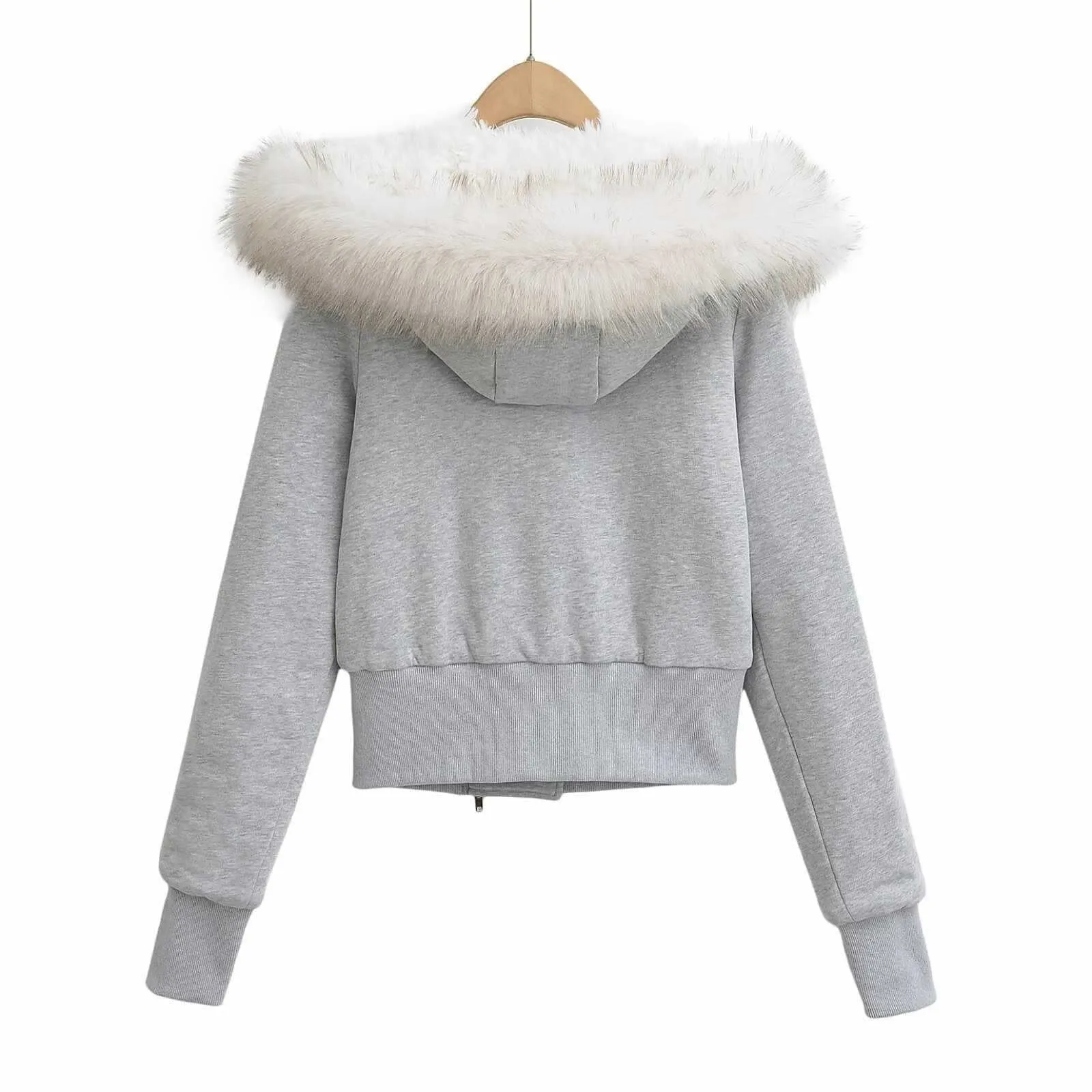 Sunzel Womens Zip Up Hoodie Jacket Faux Fur Hood Trim Cropped Coat, Sherpa Lined Warm Sweatshirt Jacket with Pockets, Fall Winter Casual Outerwear sold by Sunzel product image thumbnail 2
