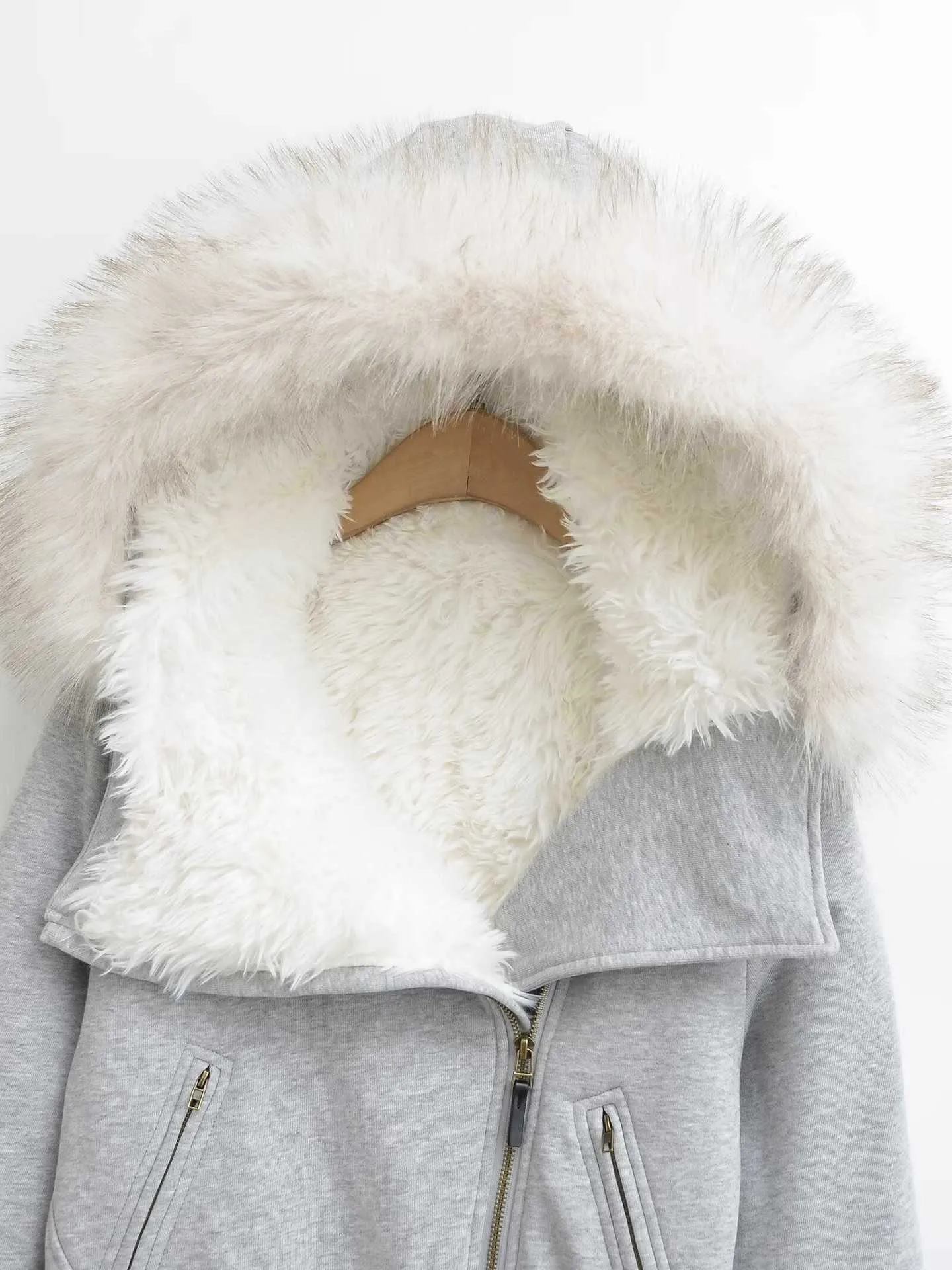 Sunzel Womens Zip Up Hoodie Jacket Faux Fur Hood Trim Cropped Coat, Sherpa Lined Warm Sweatshirt Jacket with Pockets, Fall Winter Casual Outerwear sold by Sunzel product image thumbnail 5