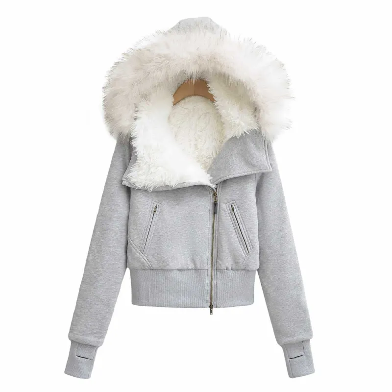 Sunzel Faux Fur Coat for Women Cropped Winter Jacket Oversized Fur Hood Zip Up Warm Fuzzy Coat Y2K Streetwear Outerwear made by Sunzel