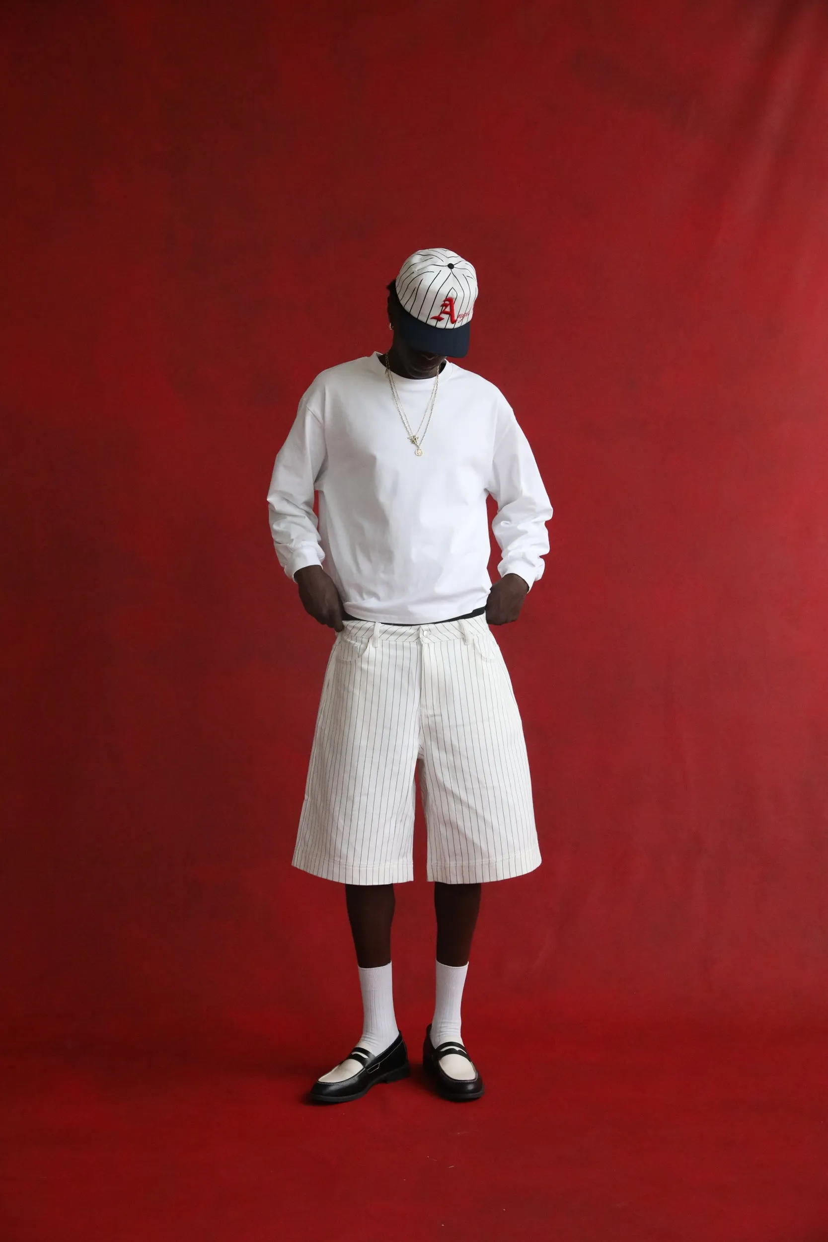 White Pinstripe Denim Shorts sold by Angel Boy product image thumbnail 5