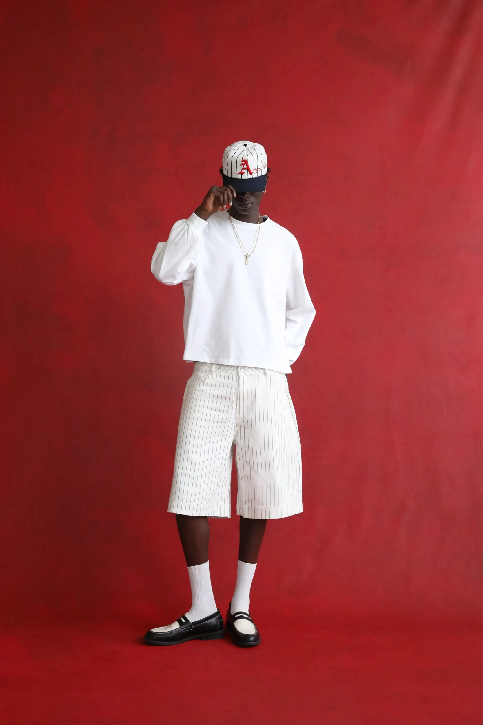 White Pinstripe Denim Shorts sold by Angel Boy product image thumbnail 2