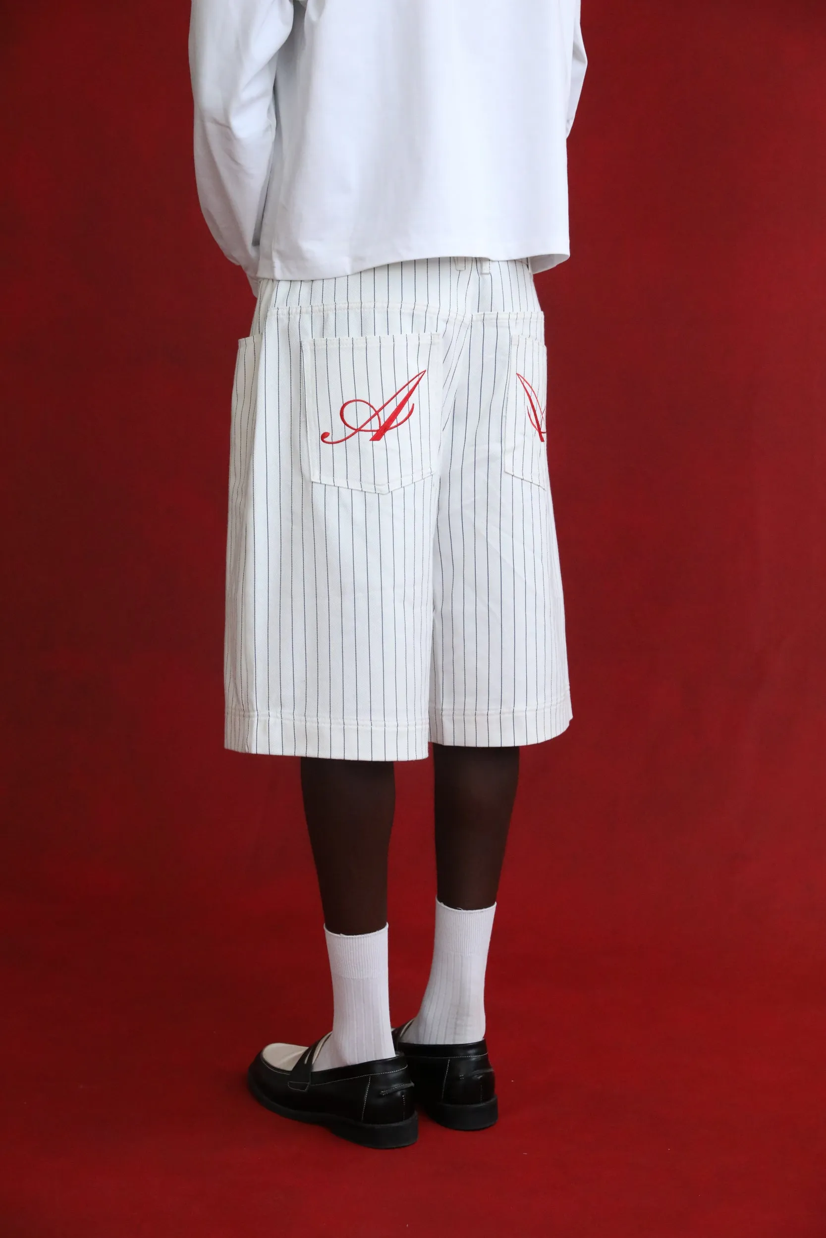 White Pinstripe Denim Shorts sold by Angel Boy product image thumbnail 4