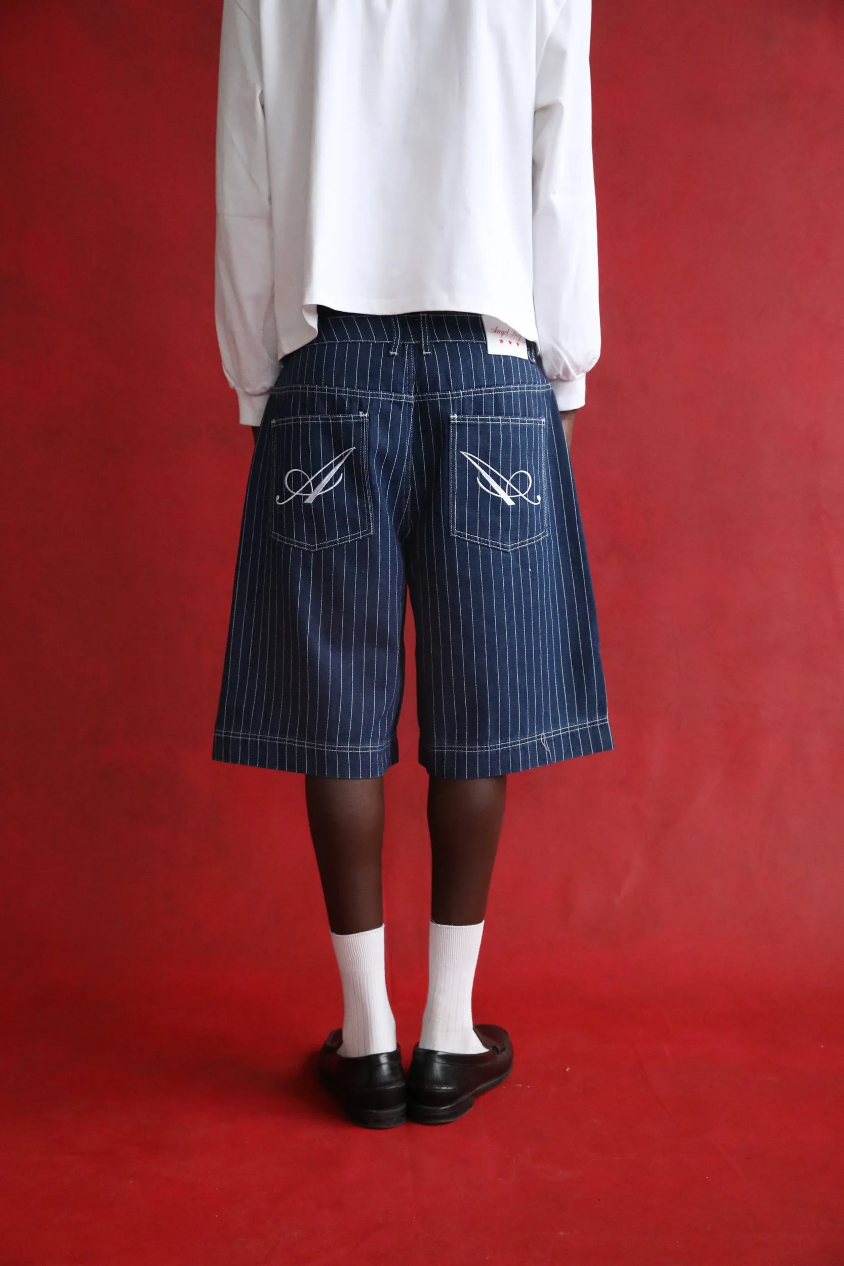 Navy Pinstripe Denim Shorts sold by Angel Boy product image thumbnail 5
