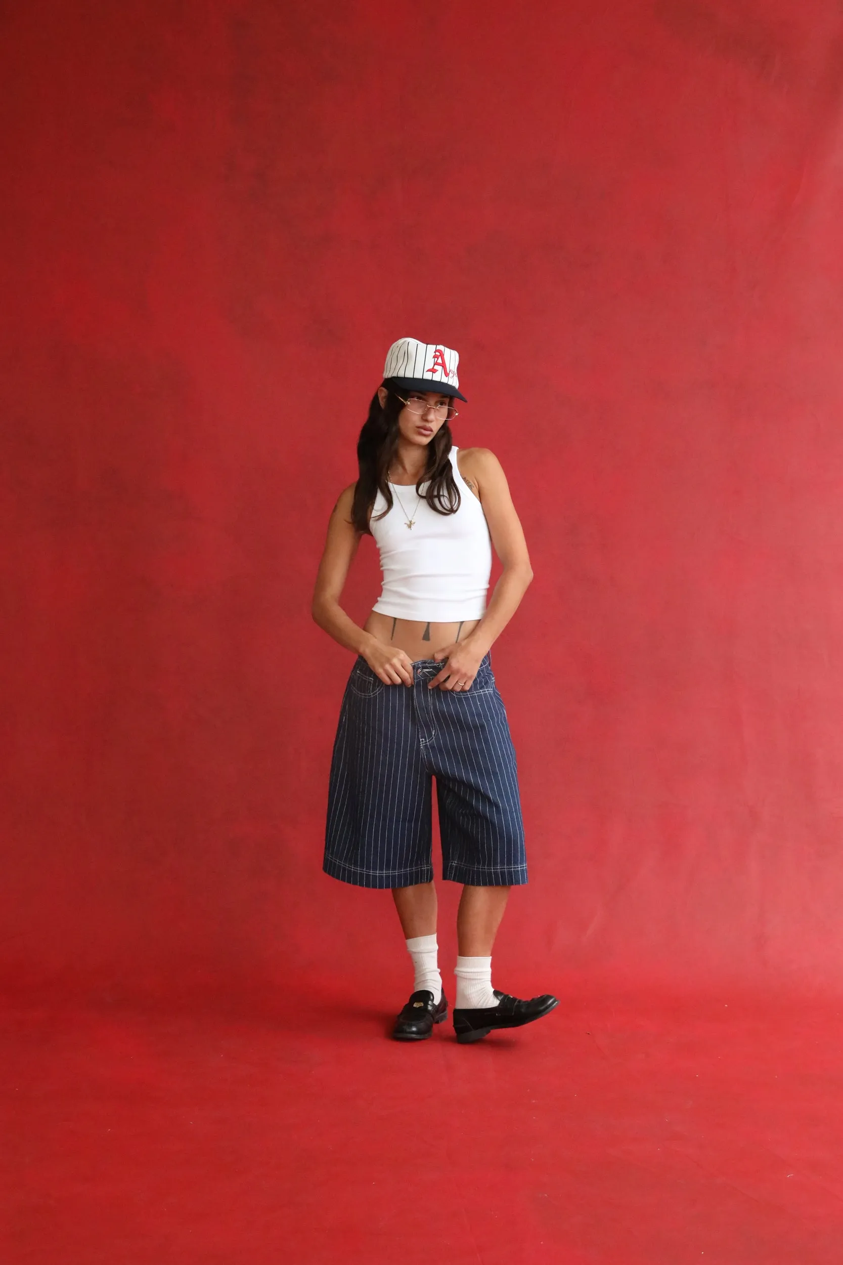 Navy Pinstripe Denim Shorts sold by Angel Boy product image thumbnail 4