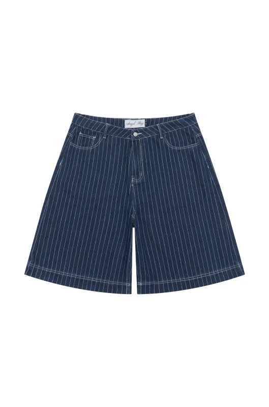 Navy Pinstripe Denim Shorts sold by Angel Boy
