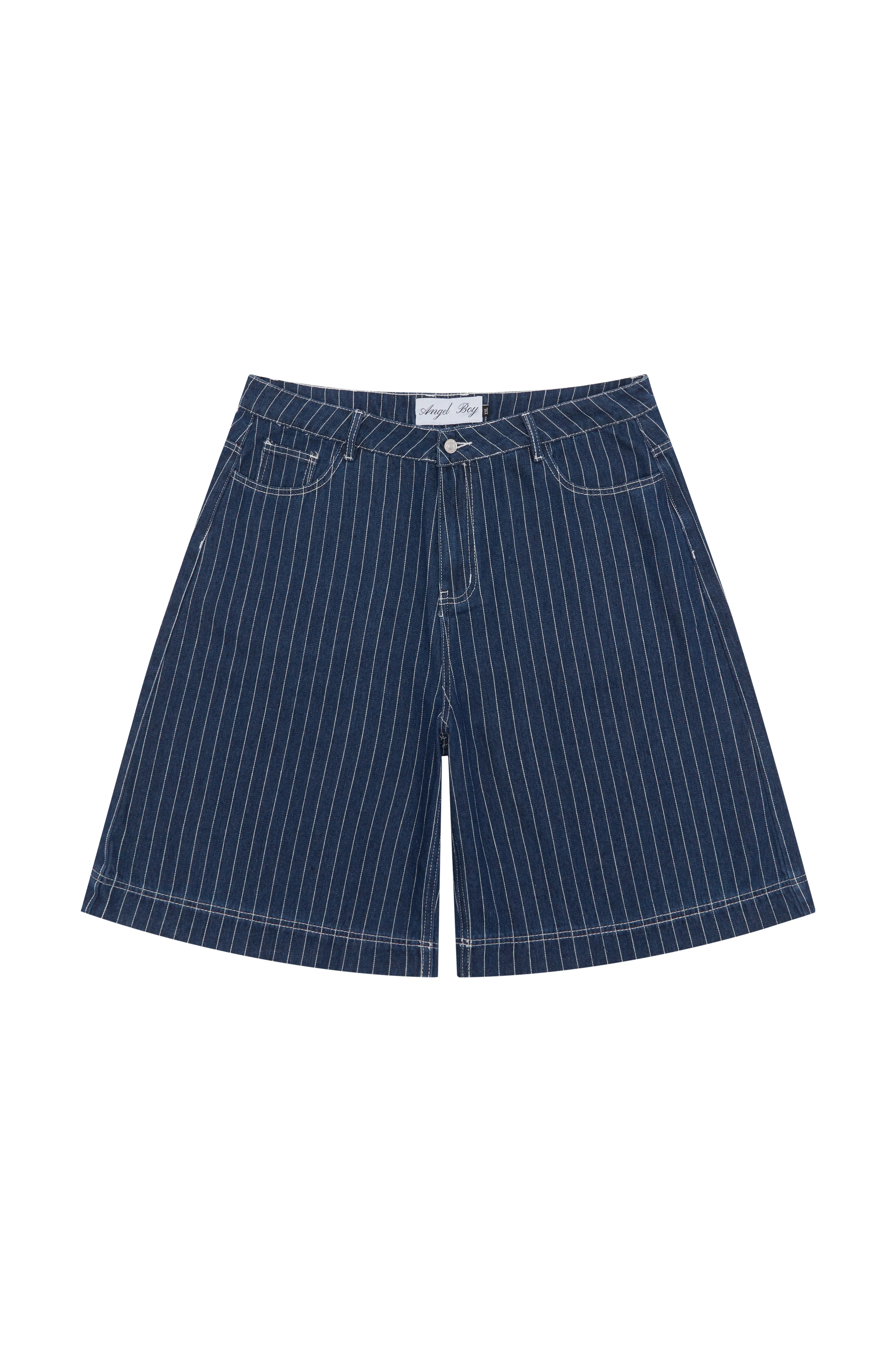 Navy Pinstripe Denim Shorts sold by Angel Boy