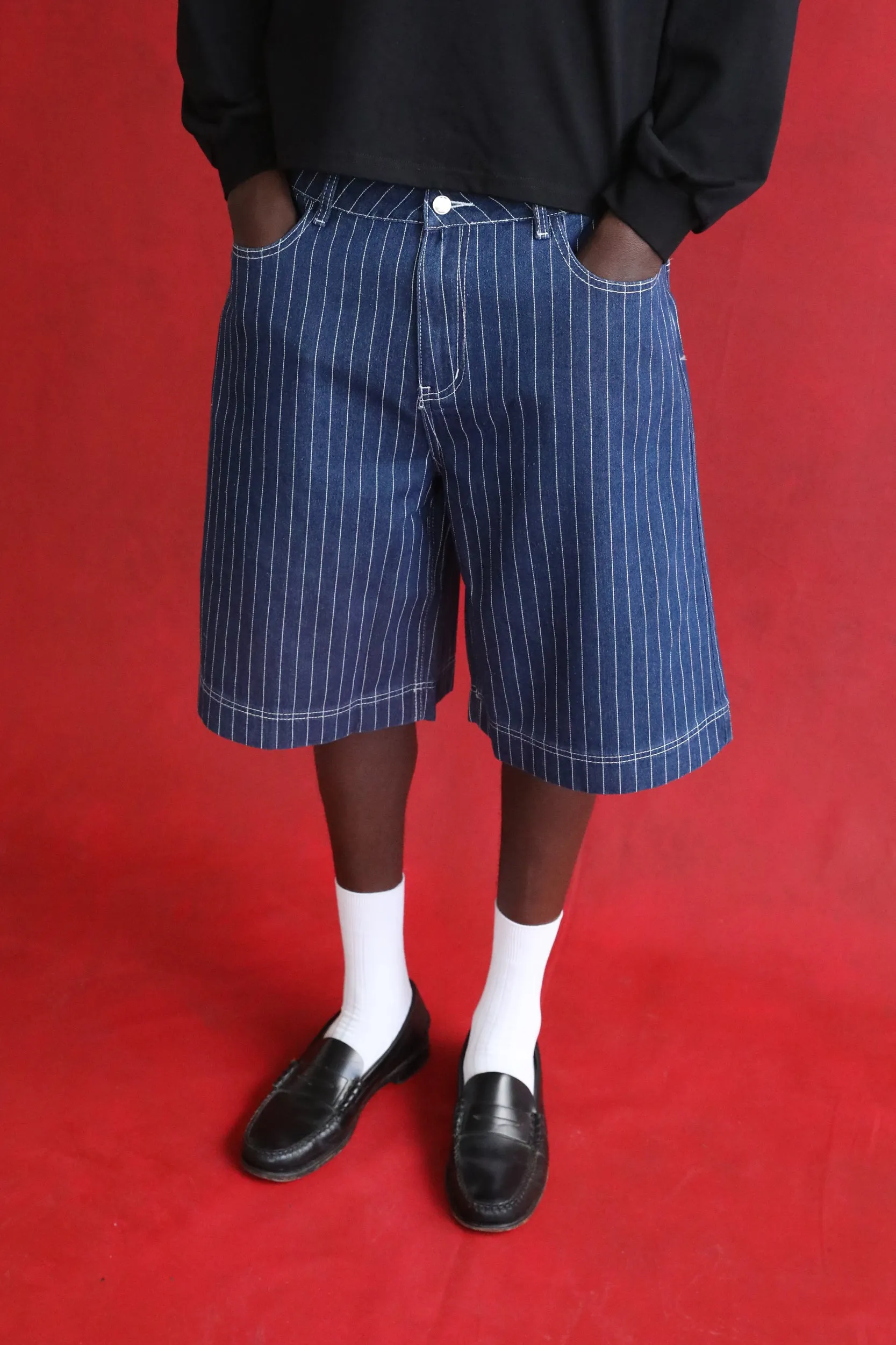 Navy Pinstripe Denim Shorts sold by Angel Boy product image thumbnail 3