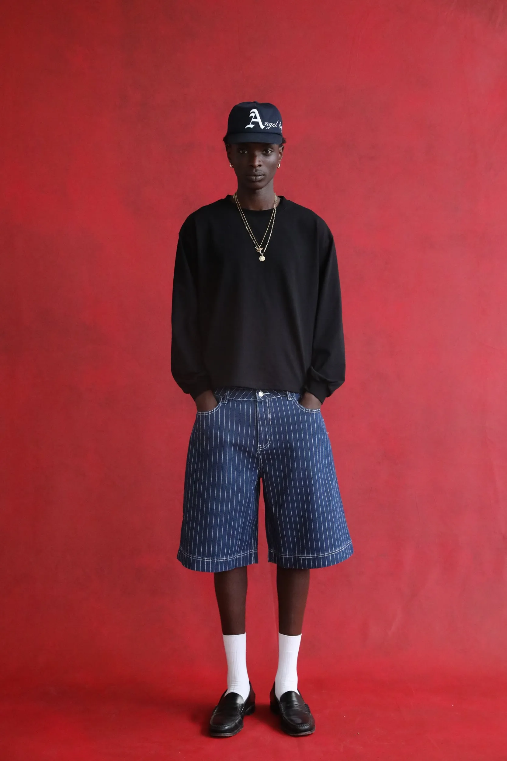 Navy Pinstripe Denim Shorts sold by Angel Boy product image thumbnail 2