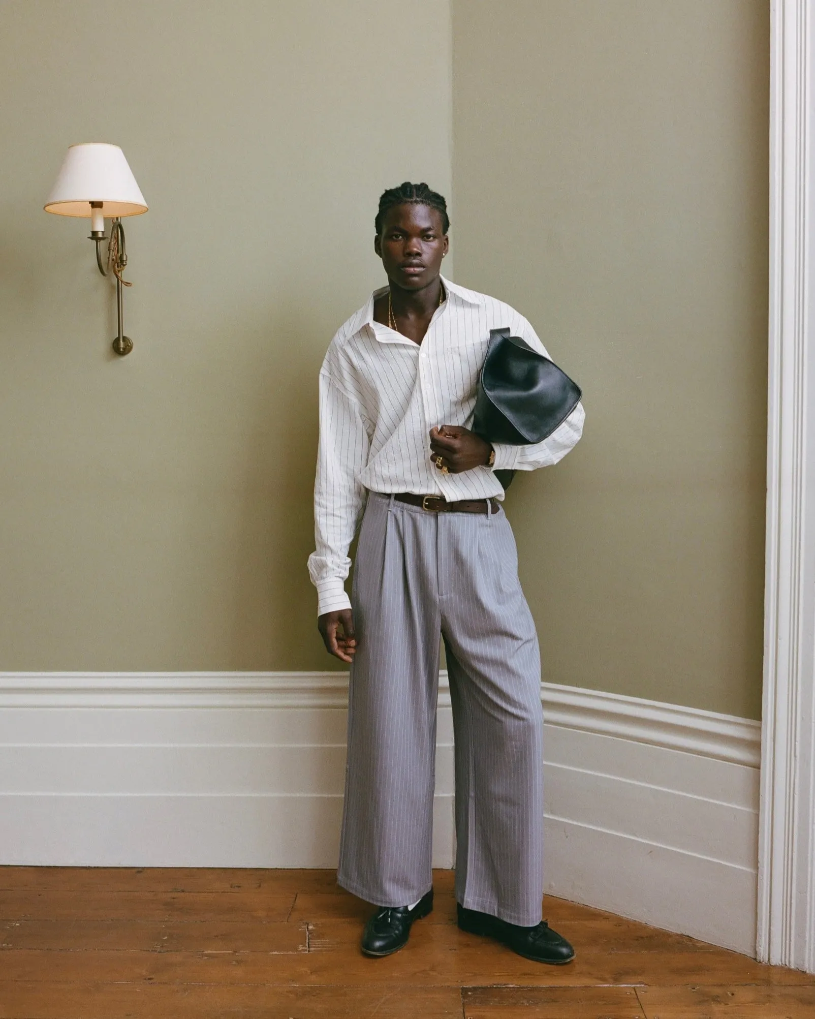 White Pinstriped Long Sleeve Shirt sold by Angel Boy product image thumbnail 2