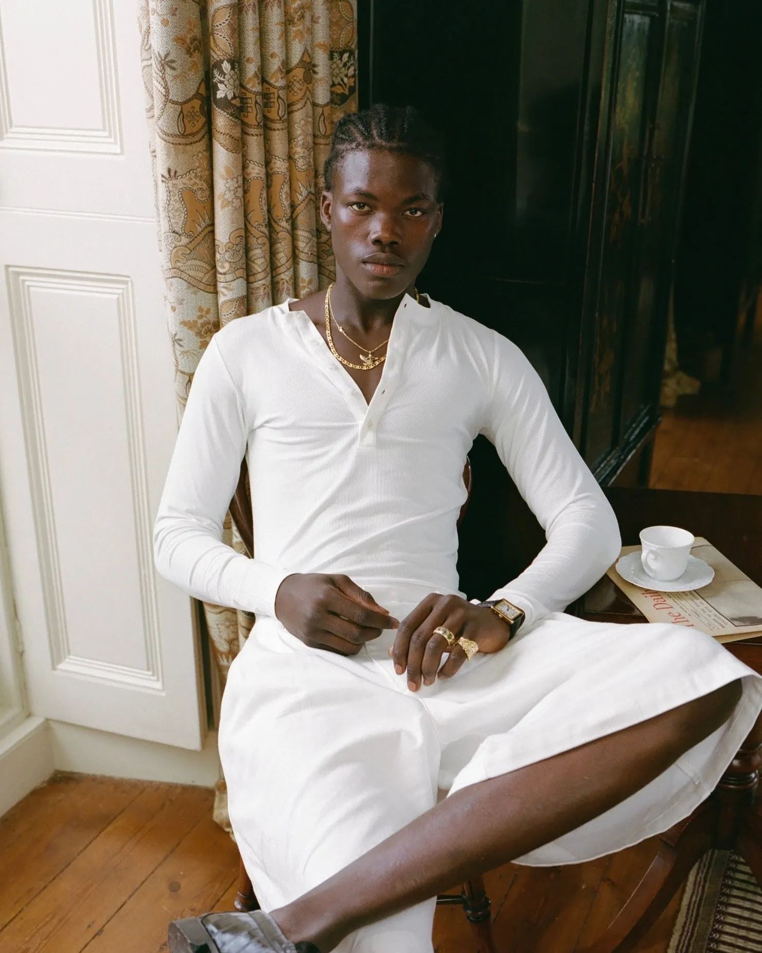 White Henley Shirt sold by Angel Boy product image thumbnail 3