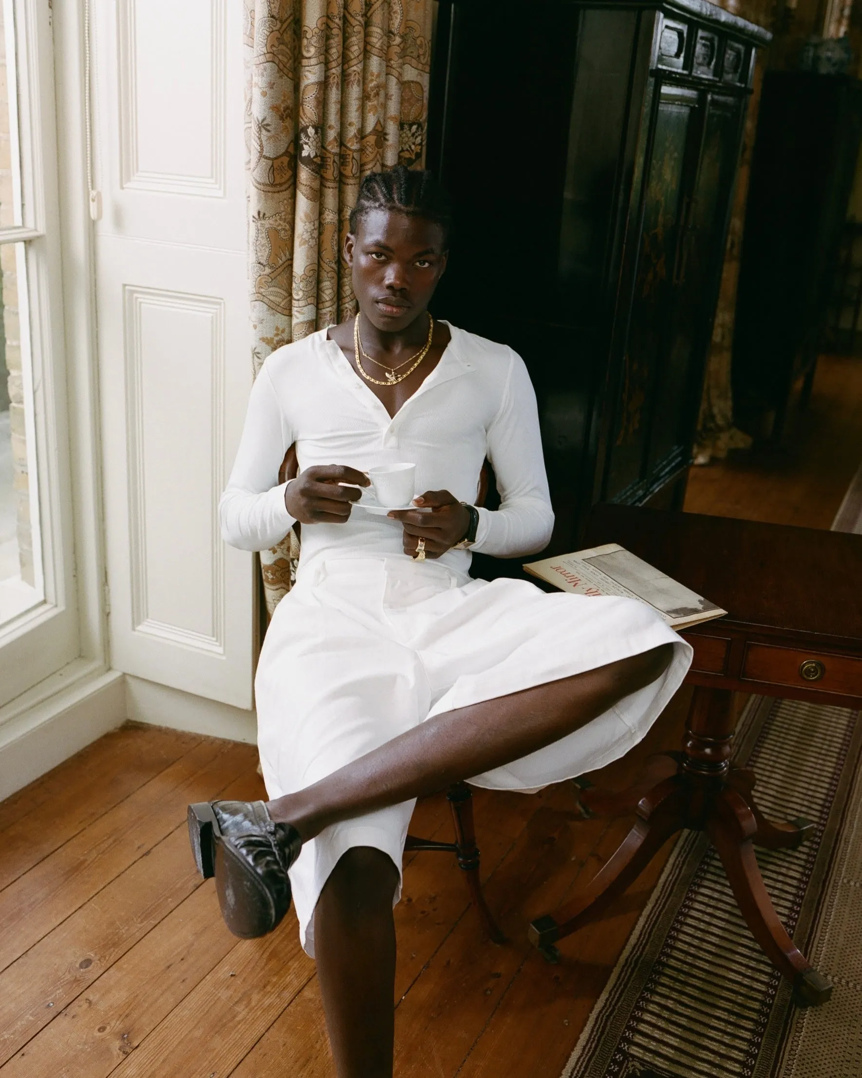 White Henley Shirt sold by Angel Boy product image thumbnail 5