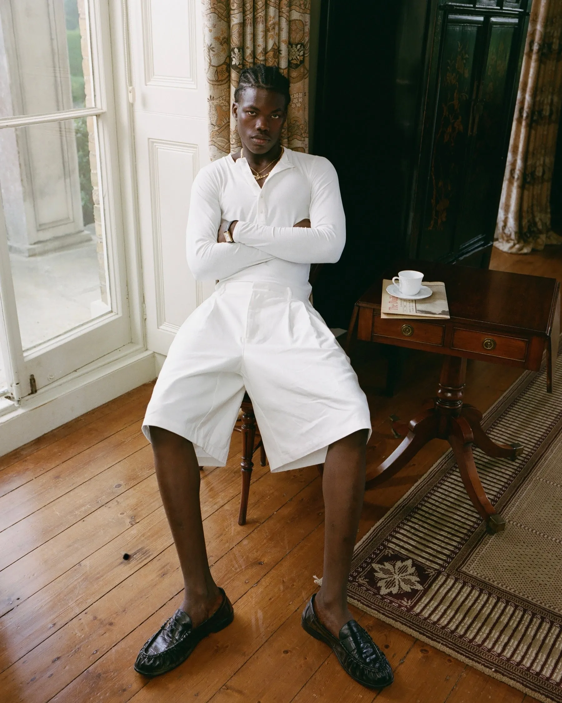 White Double Pleated Shorts sold by Angel Boy product image thumbnail 2