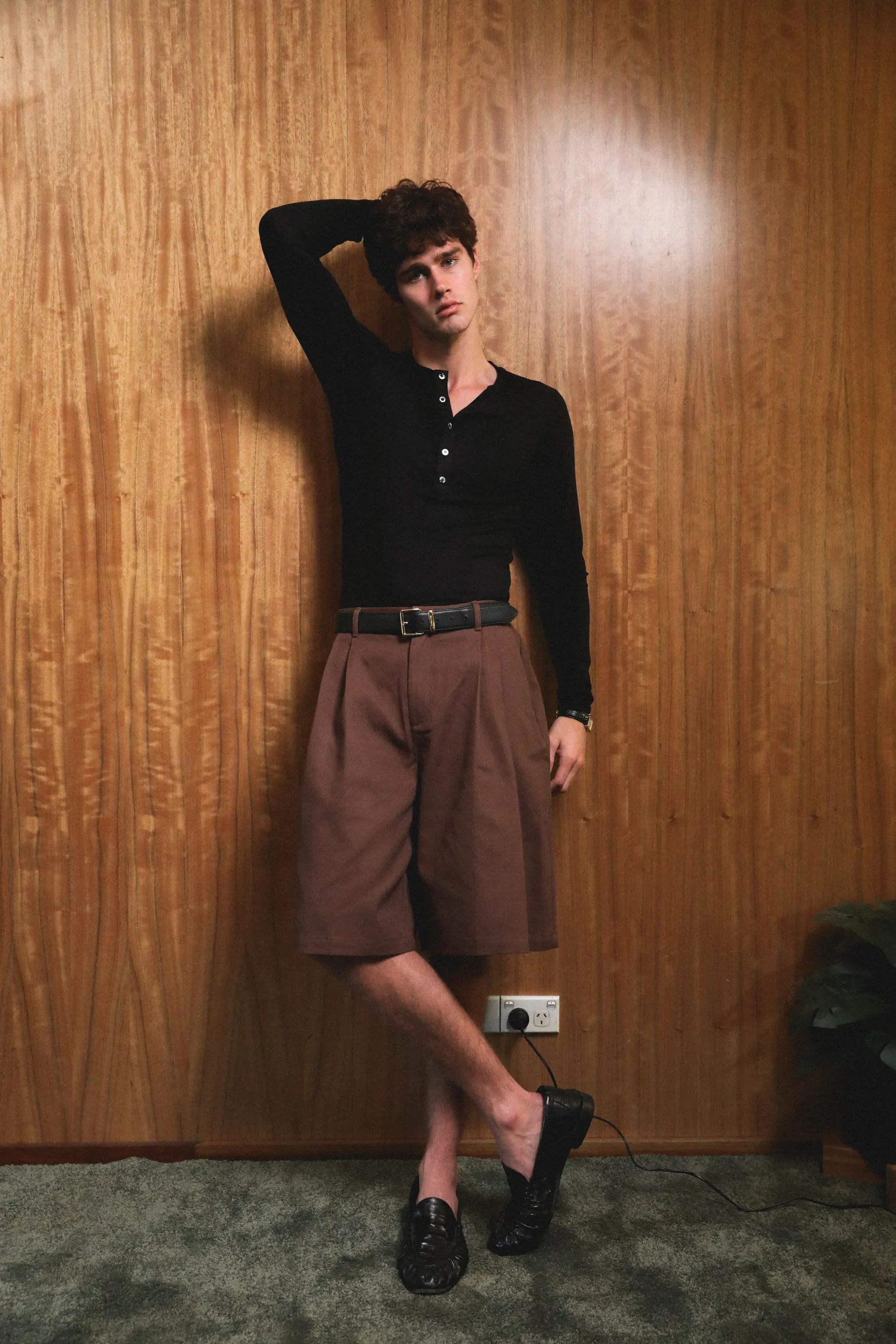 Brown Double Pleated Shorts sold by Angel Boy product image thumbnail 3